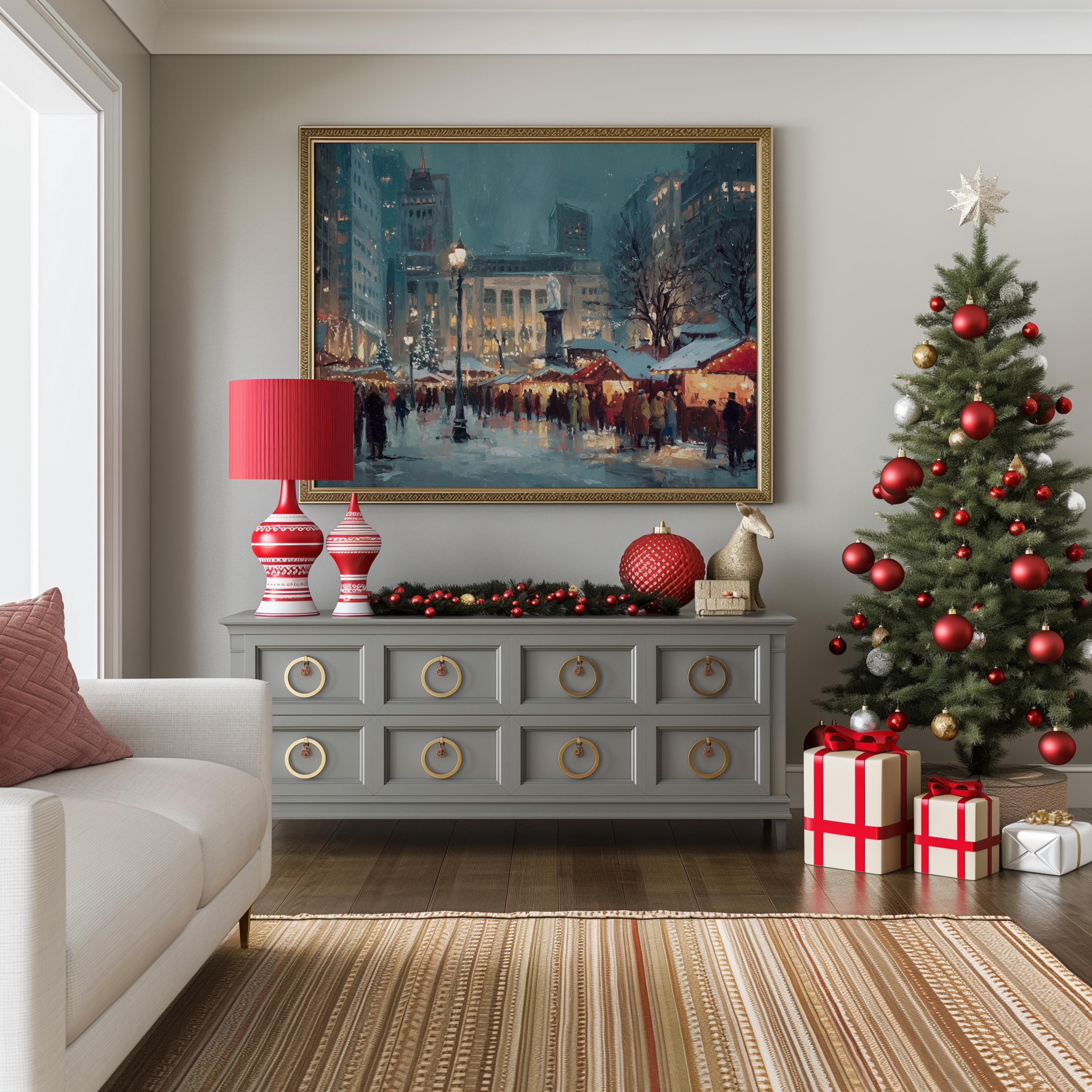 Cincinnati Ohio Christmas Wall Art, Custom Large Travel Poster Print, World Location Painting