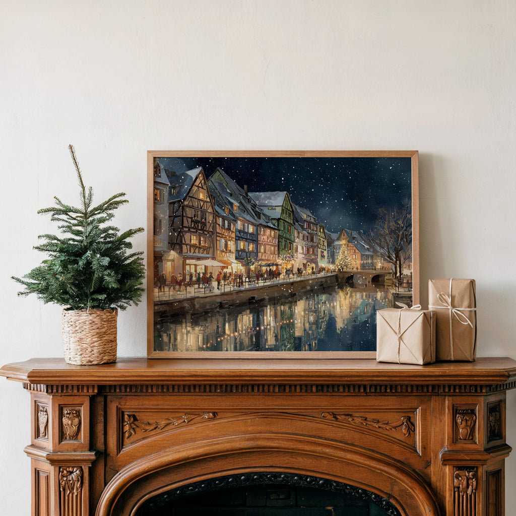 Colmar France Christmas Wall Art, Custom Large Travel Poster Print, World Location Painting