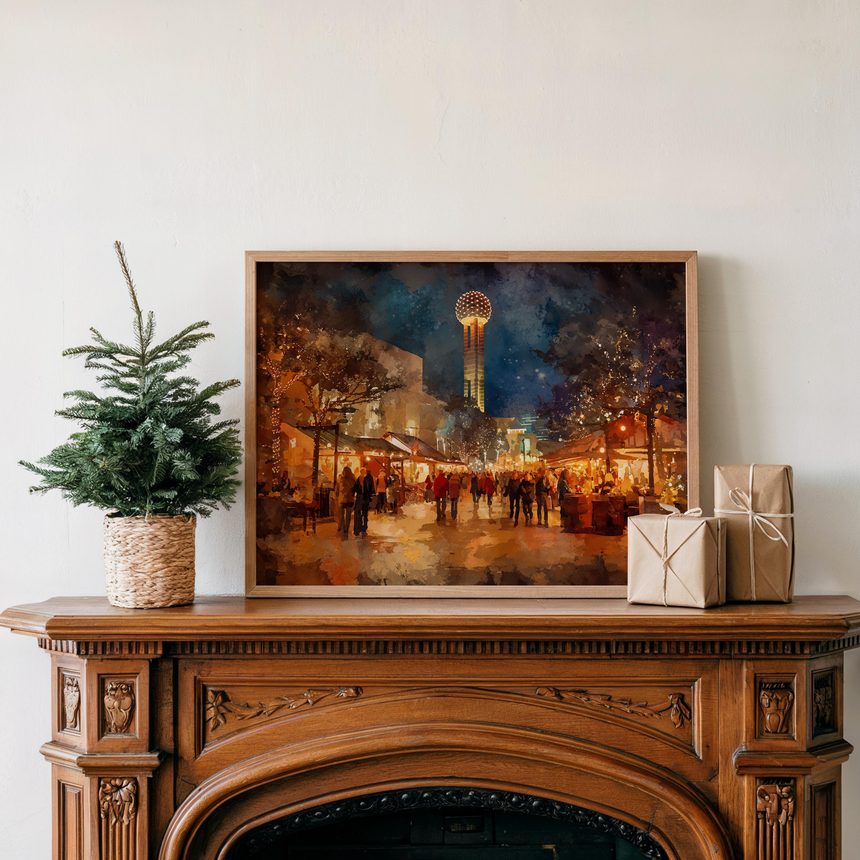 Dallas Texas Christmas Wall Art, Custom Large Travel Poster Print, World Location Painting
