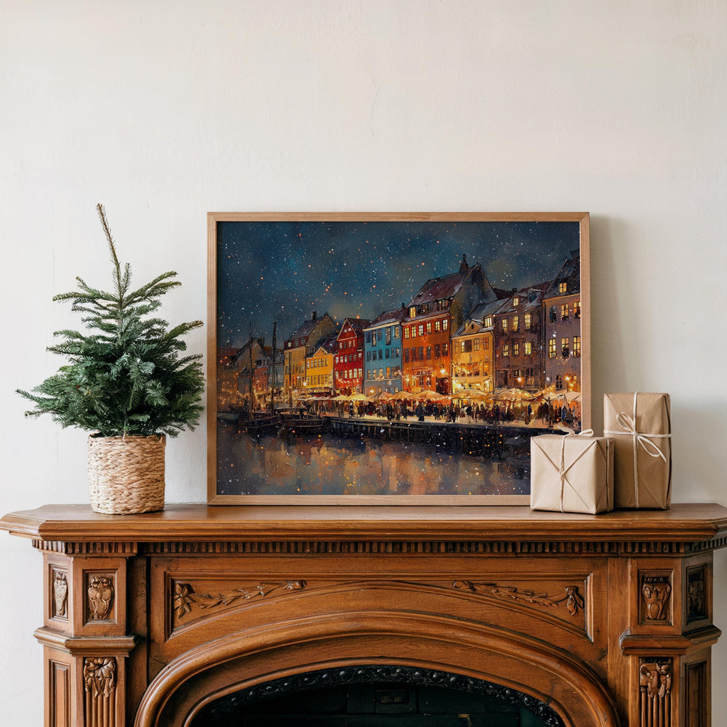 Copenhagen  Denmark Christmas Wall Art, Custom Large Travel Poster Print, World Location Painting