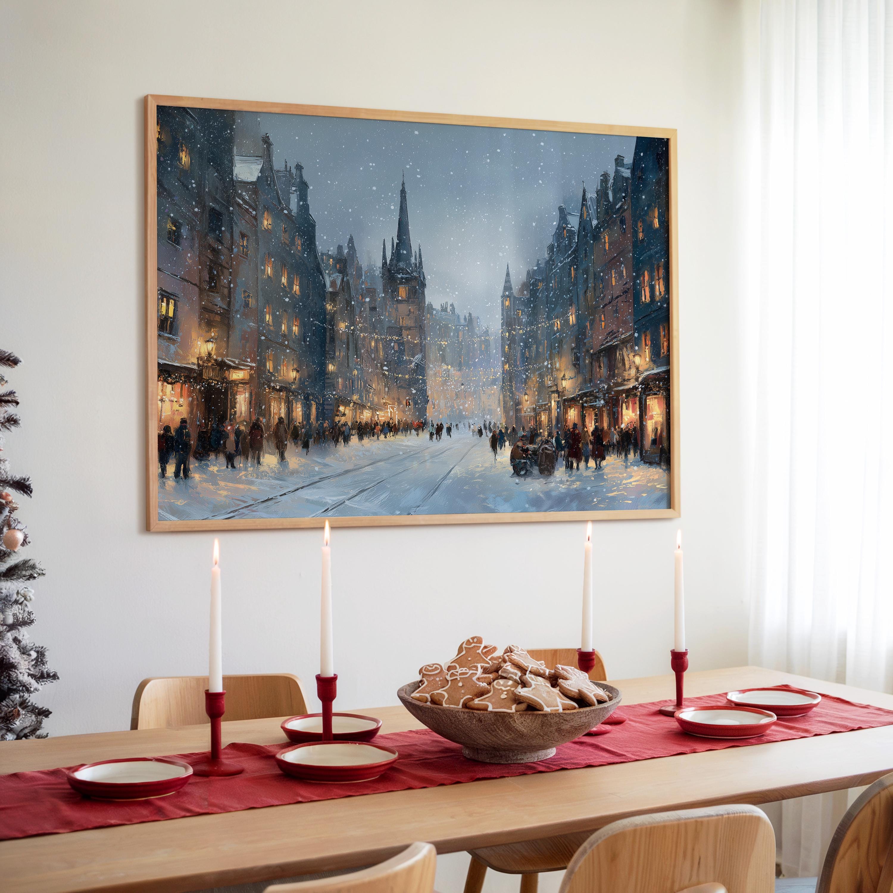 Edinburgh Scotland Christmas Wall Art, Custom Large Travel Poster Print, World Location Painting