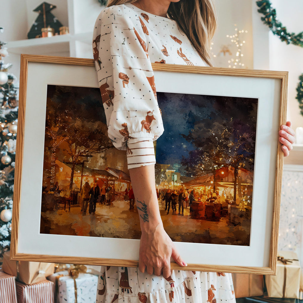 Dallas Texas Christmas Wall Art, Custom Large Travel Poster Print, World Location Painting