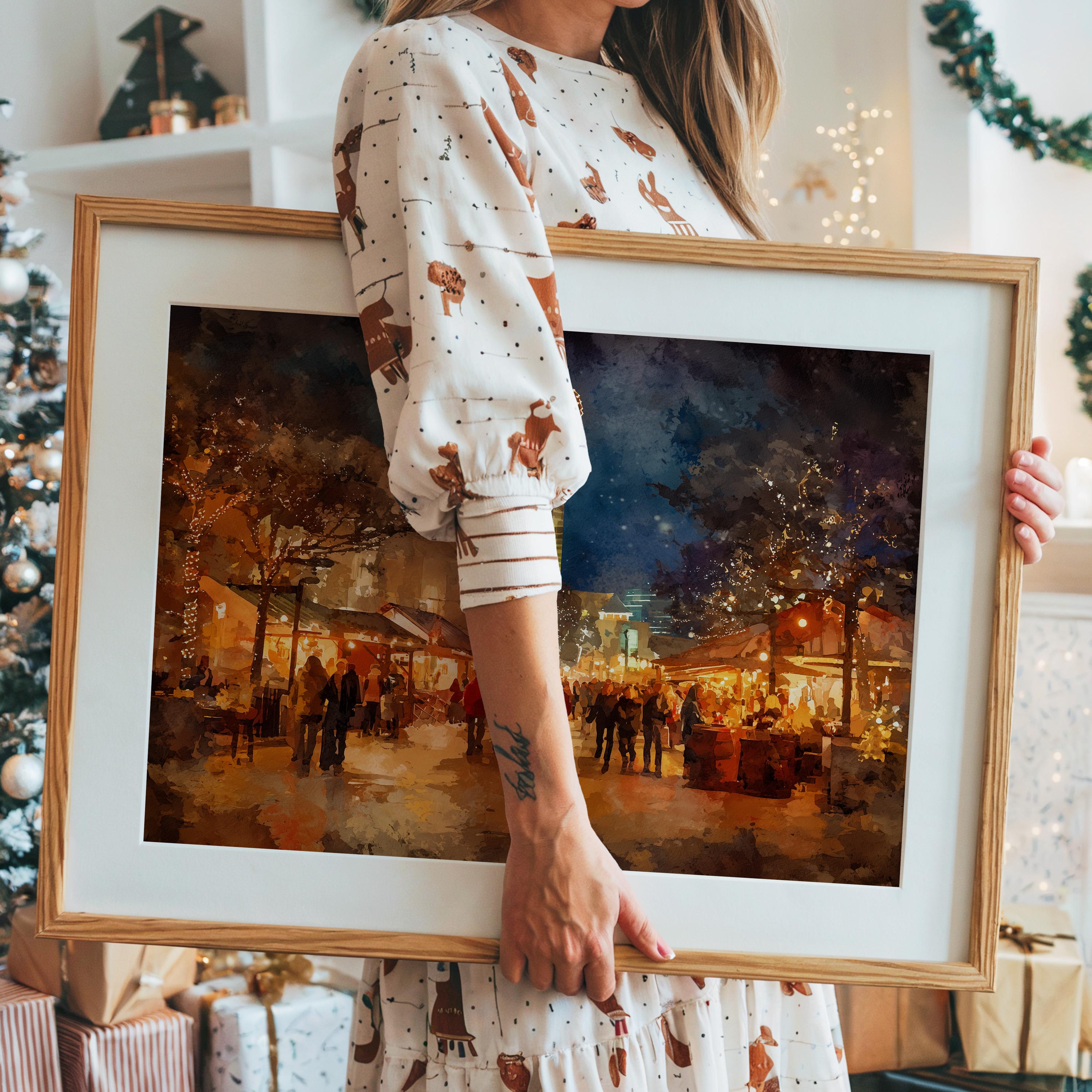 Dallas Texas Christmas Wall Art, Custom Large Travel Poster Print, World Location Painting