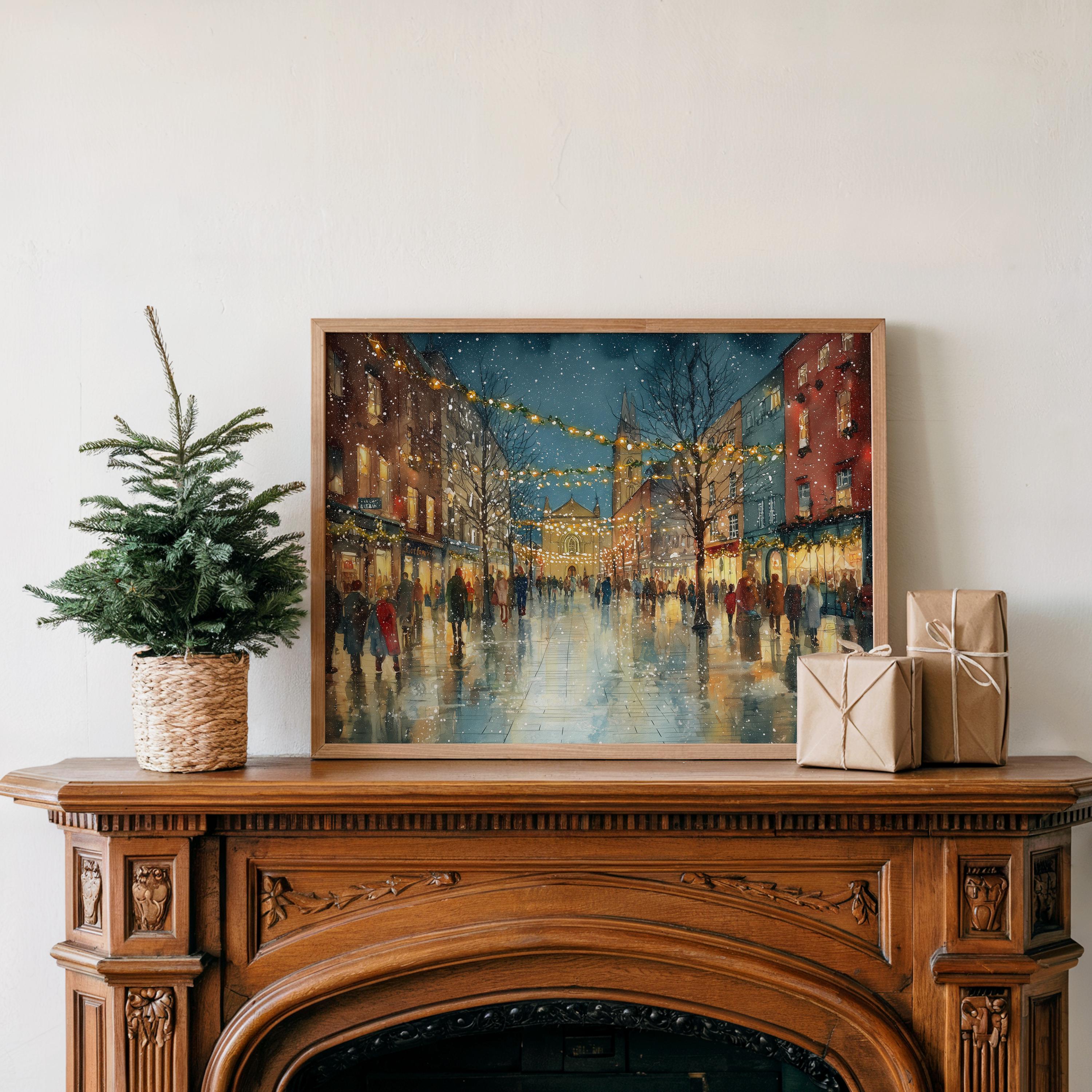 Dublin Ireland Christmas Wall Art, Custom Large Travel Poster Print, World Location Painting