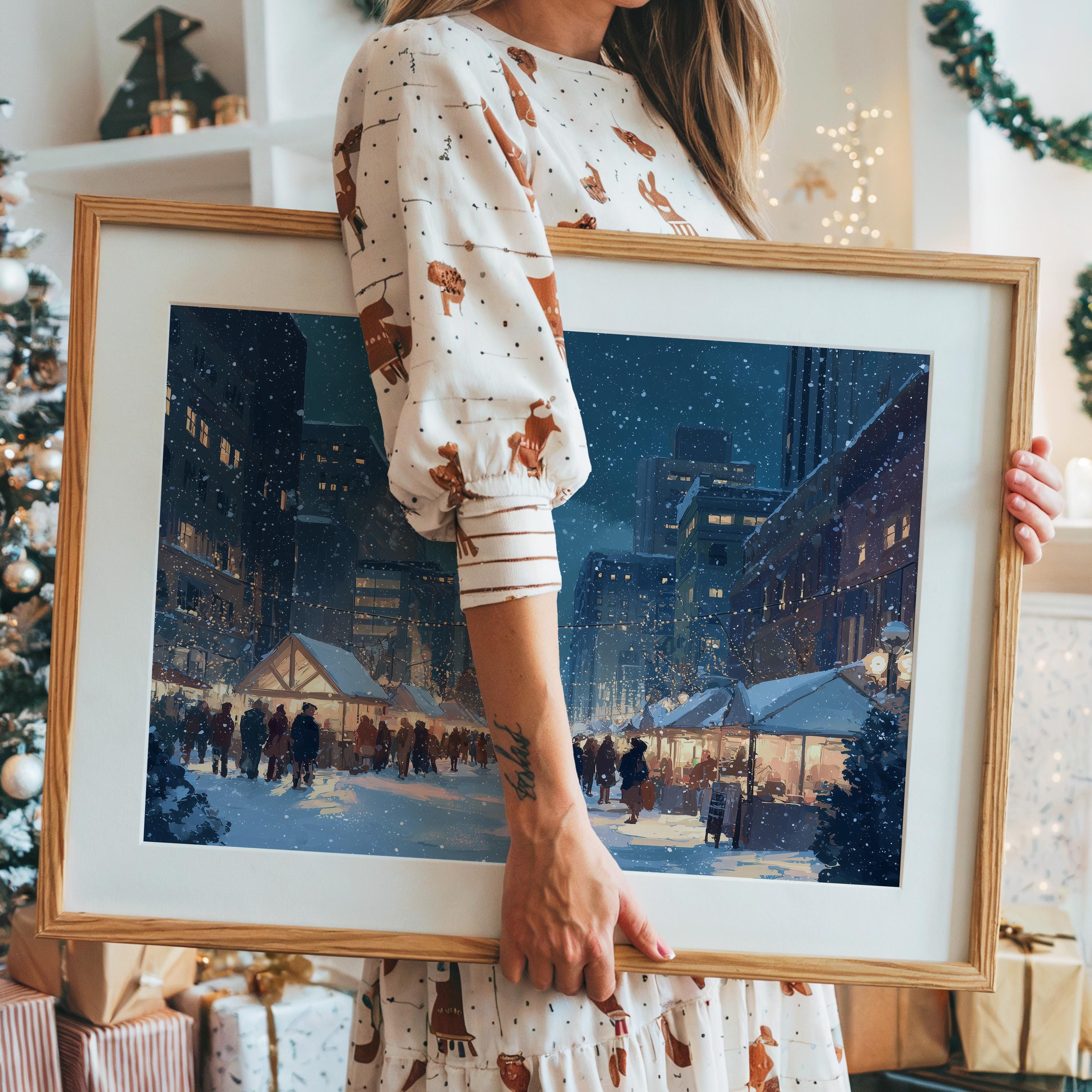 De Moines iowa Christmas Wall Art, Custom Large Travel Poster Print, World Location Painting