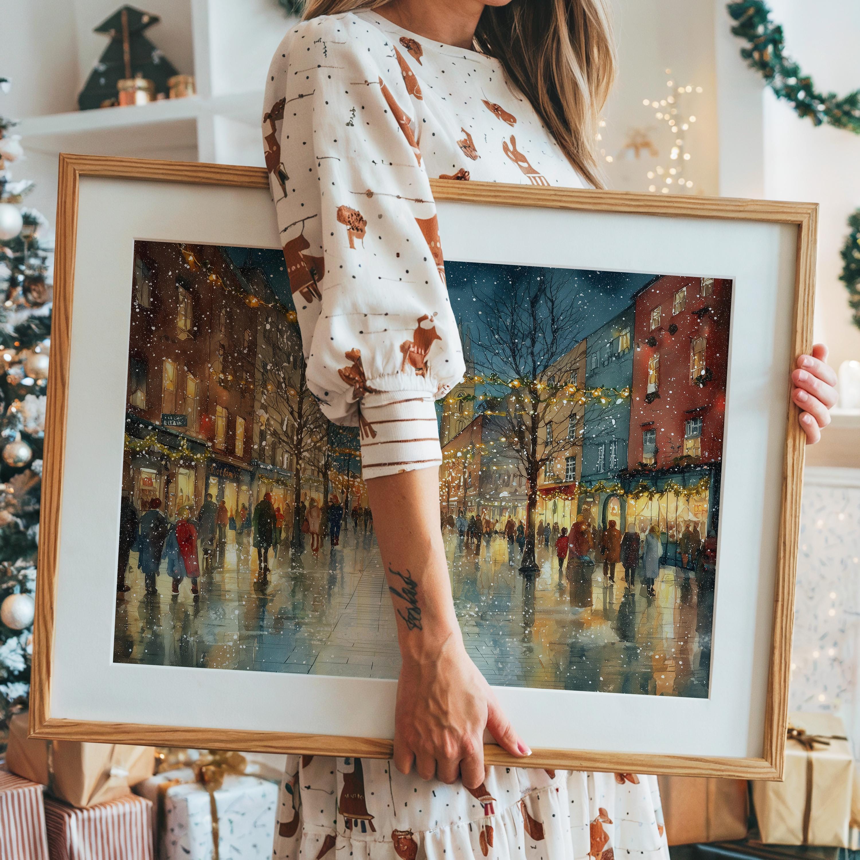 Dublin Ireland Christmas Wall Art, Custom Large Travel Poster Print, World Location Painting