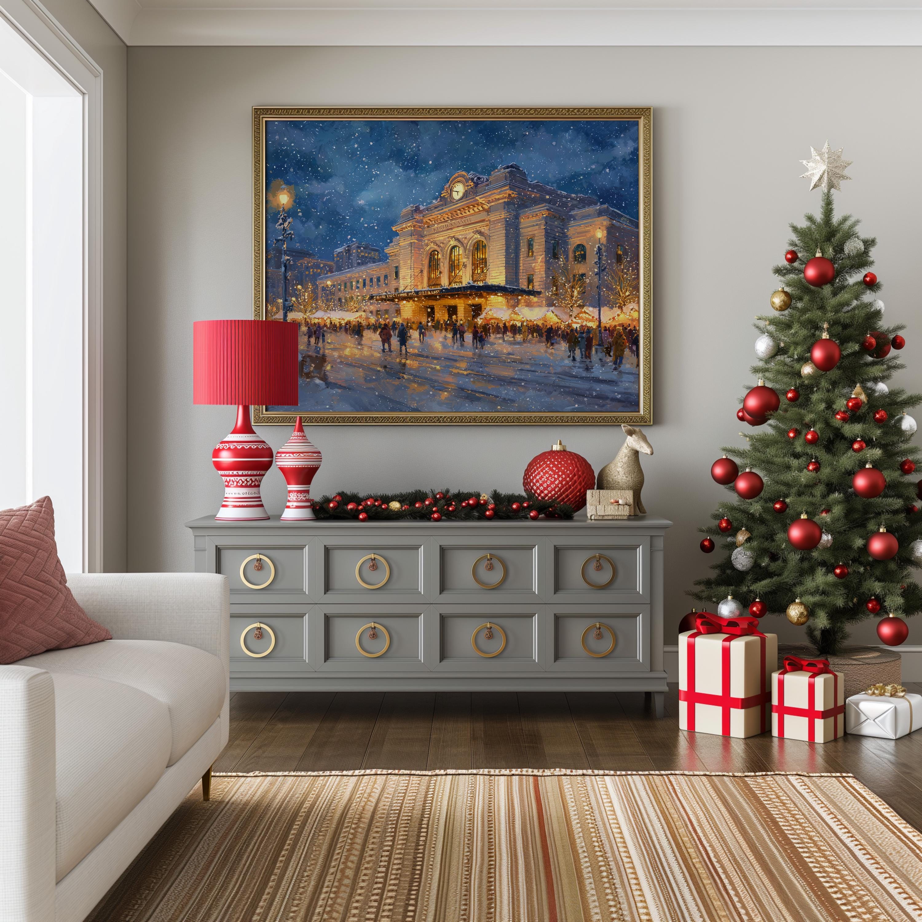 Denver Colorado Christmas Wall Art, Custom Large Travel Poster Print, World Location Painting