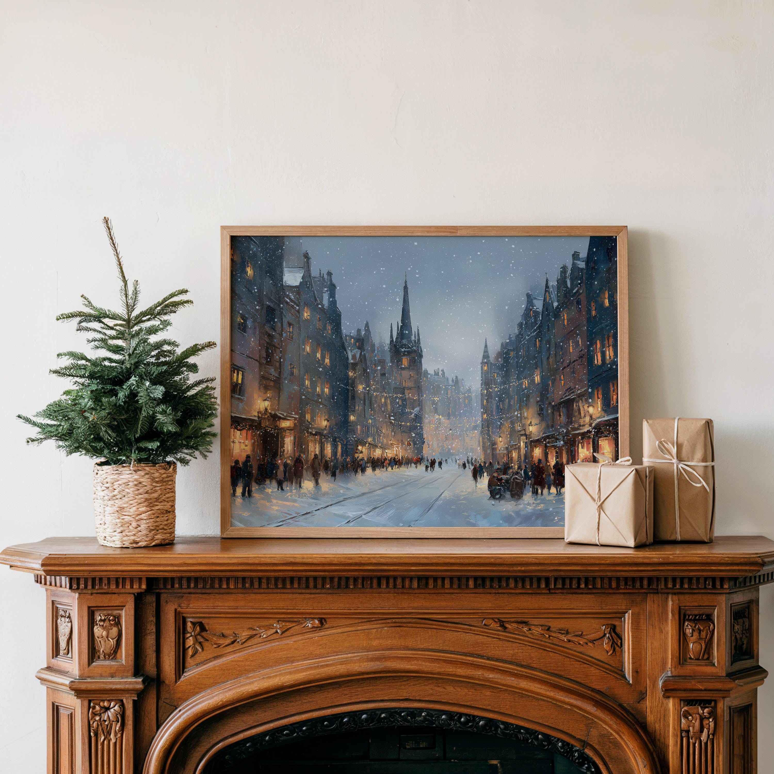 Edinburgh Scotland Christmas Wall Art, Custom Large Travel Poster Print, World Location Painting