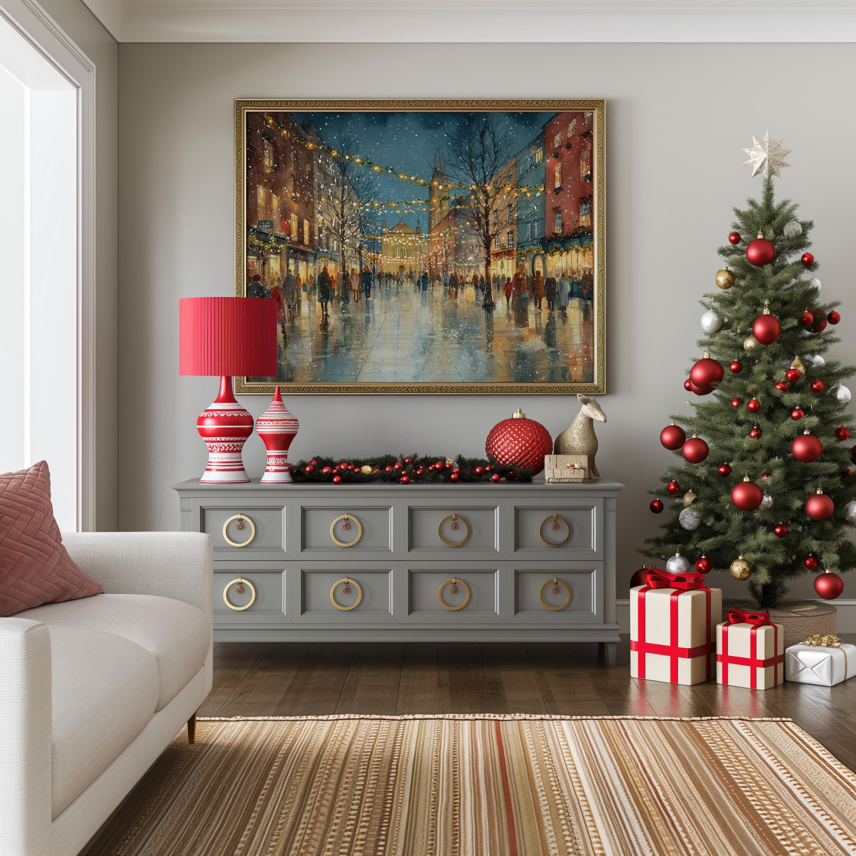 Dublin Ireland Christmas Wall Art, Custom Large Travel Poster Print, World Location Painting