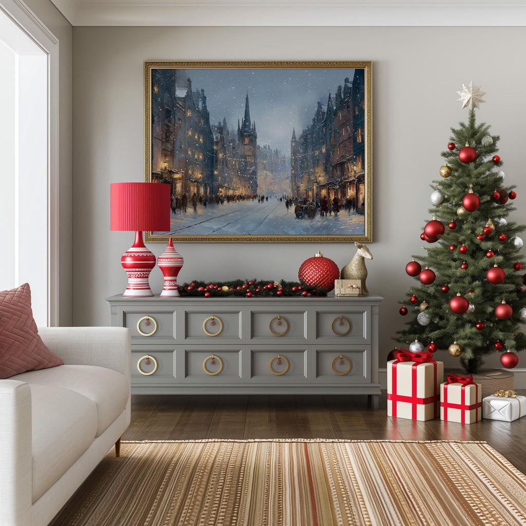 Edinburgh Scotland Christmas Wall Art, Custom Large Travel Poster Print, World Location Painting