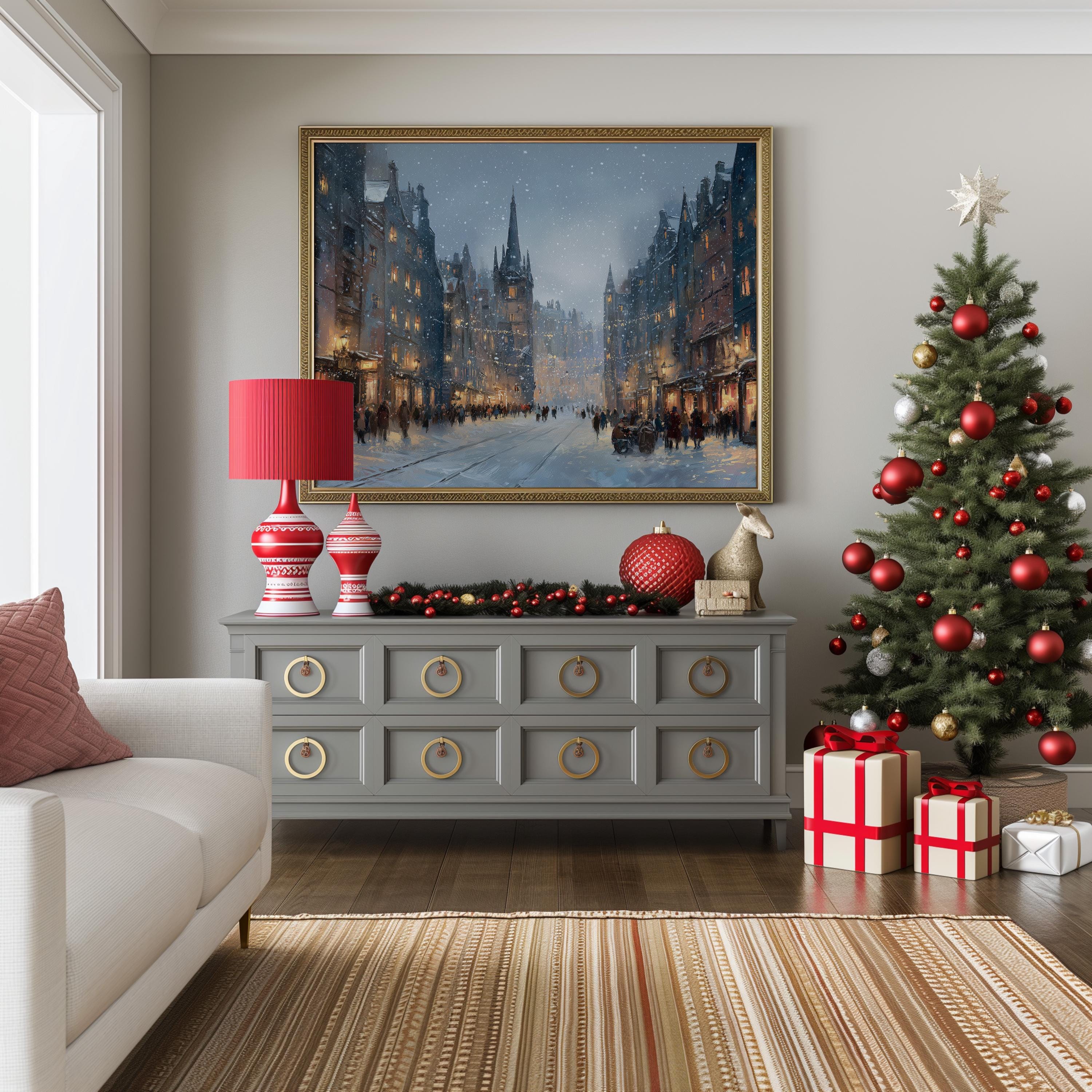 Edinburgh Scotland Christmas Wall Art, Custom Large Travel Poster Print, World Location Painting