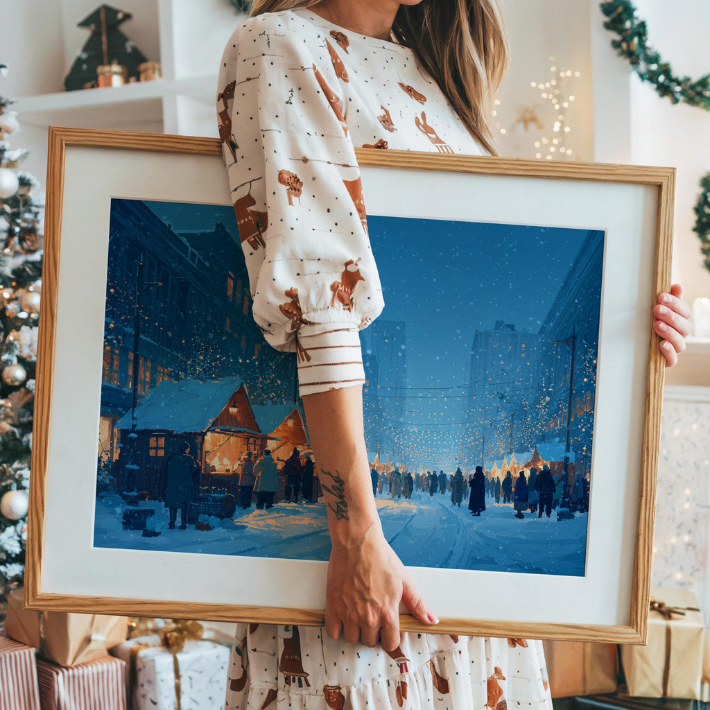 Edmonton Canada Christmas Wall Art, Custom Large Travel Poster Print, World Location Painting