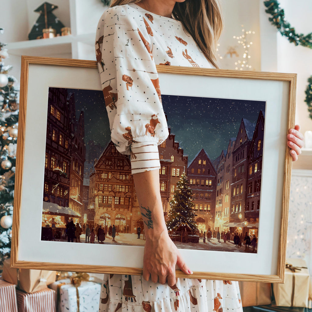 Frankfurt Germany Christmas Wall Art, Custom Large Travel Poster Print, World Location Painting