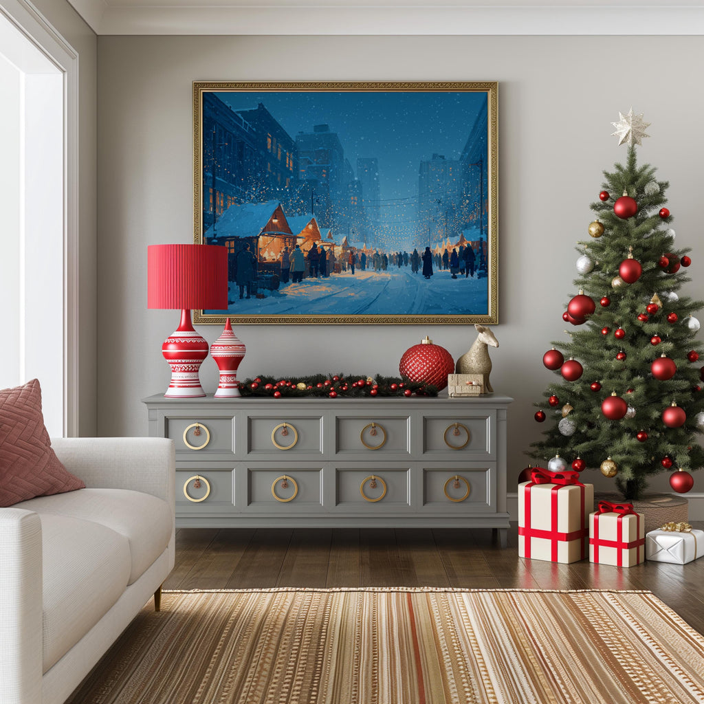 Edmonton Canada Christmas Wall Art, Custom Large Travel Poster Print, World Location Painting