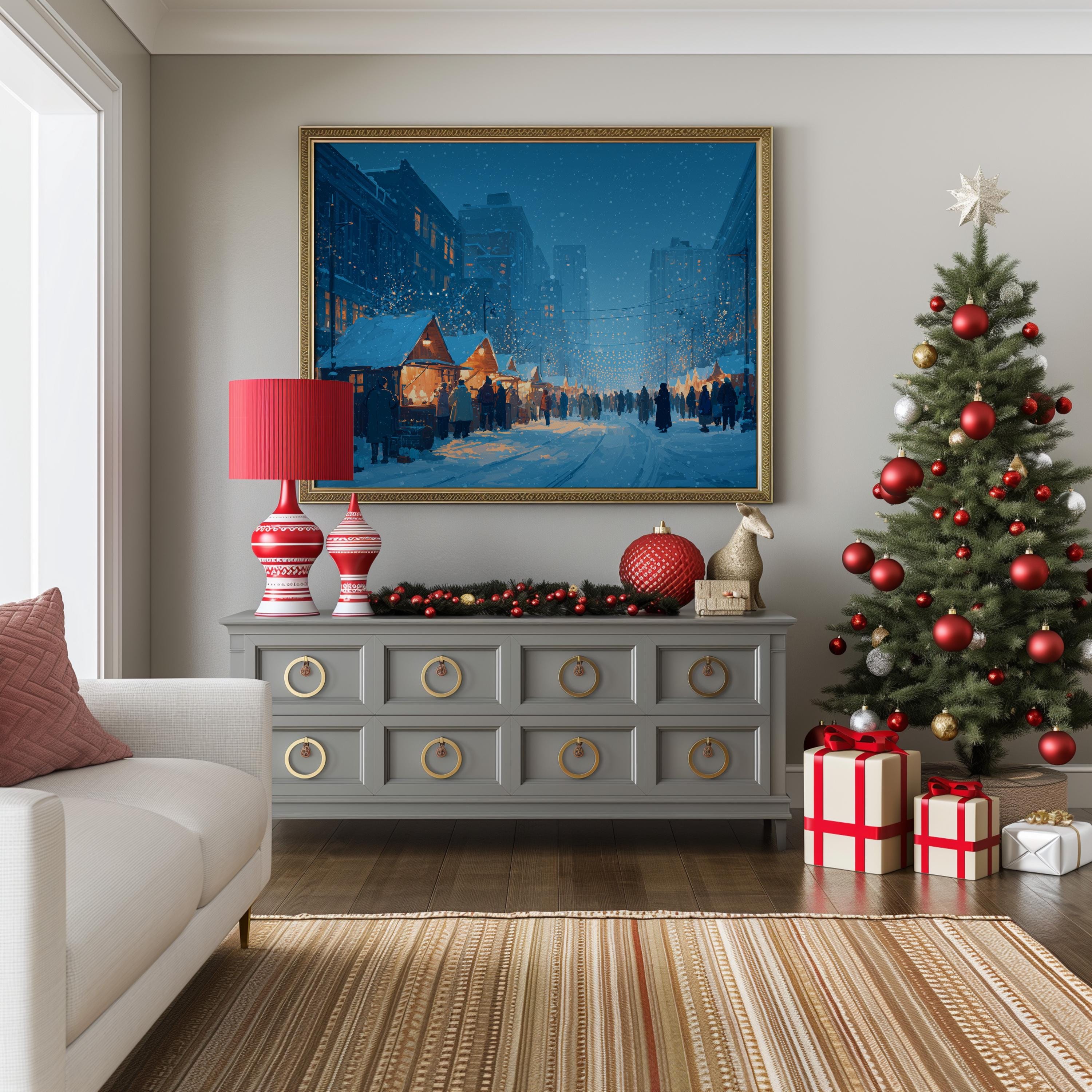 Edmonton Canada Christmas Wall Art, Custom Large Travel Poster Print, World Location Painting
