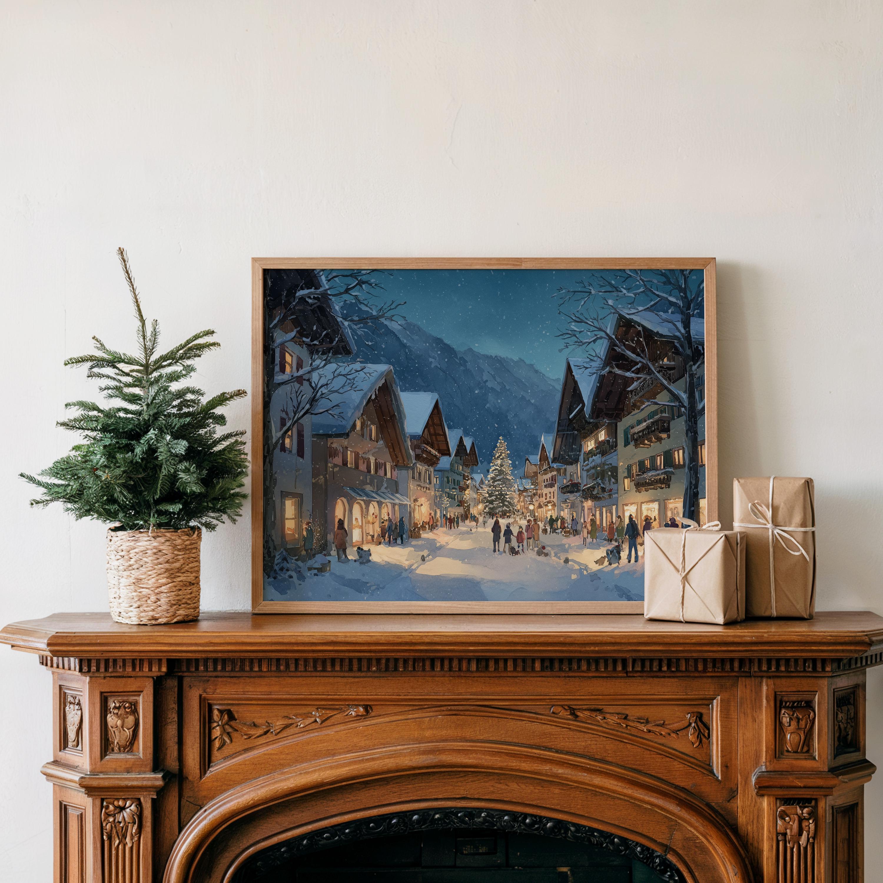 Garmisch Partenkirchen Germany Christmas Wall Art, Custom Large Travel Poster Print, World Location Painting