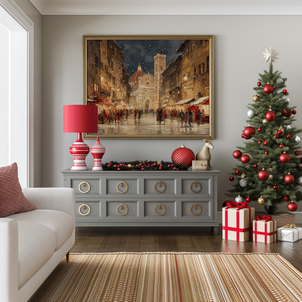 Florence Italy Christmas Wall Art, Custom Large Travel Poster Print, World Location Painting