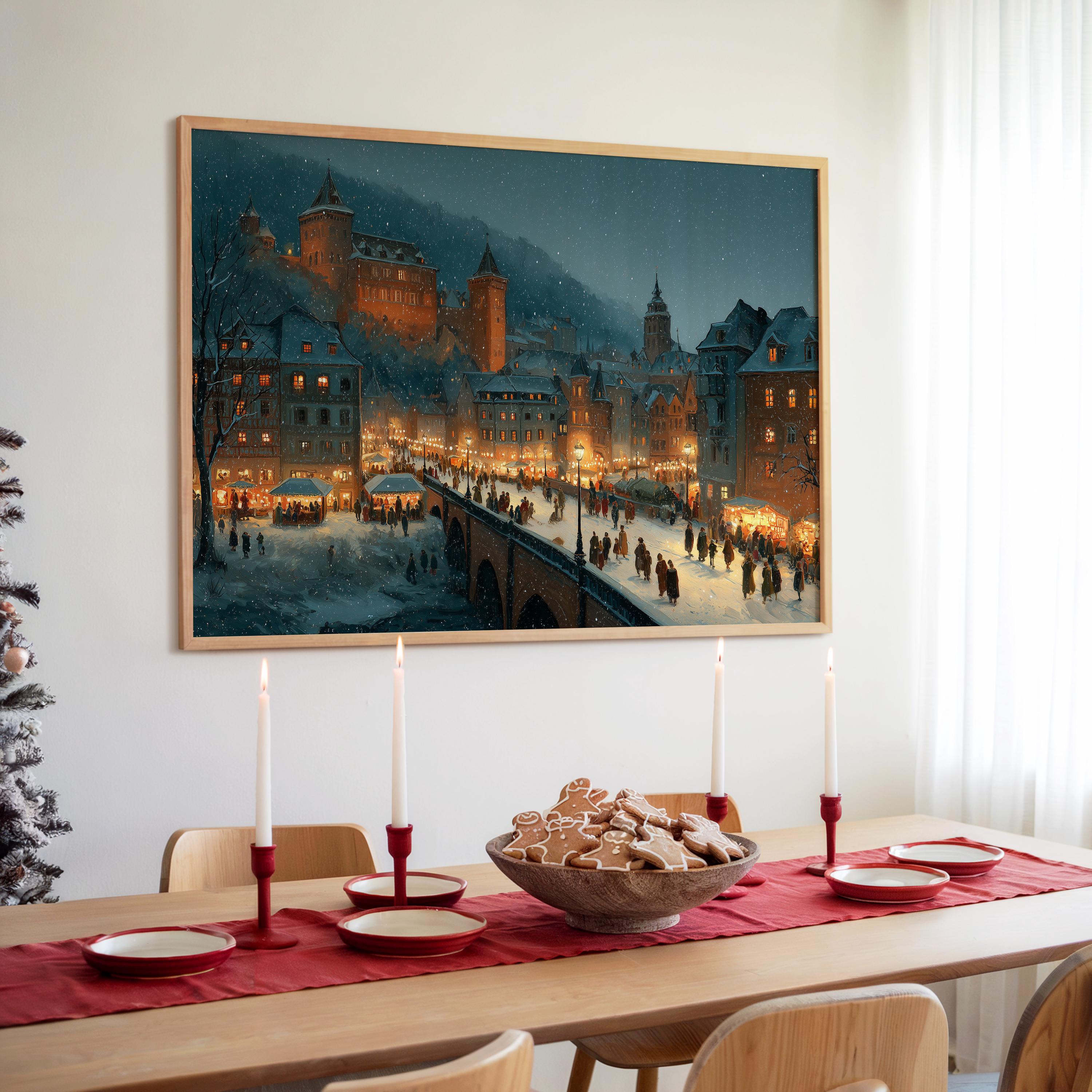 Heidelberg Germany Christmas Wall Art, Custom Large Travel Poster Print, World Location Painting