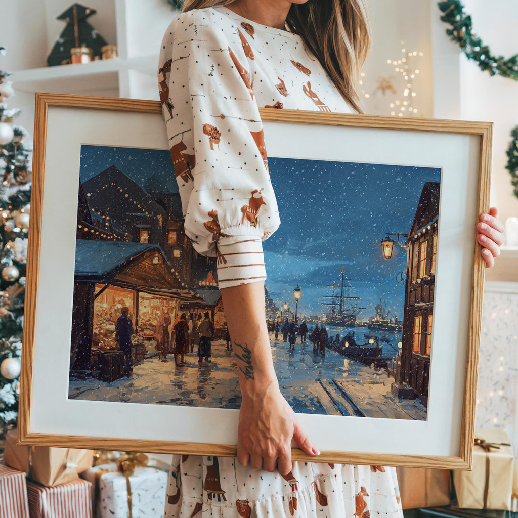 Halifax Canada Christmas Wall Art, Custom Large Travel Poster Print, World Location Painting