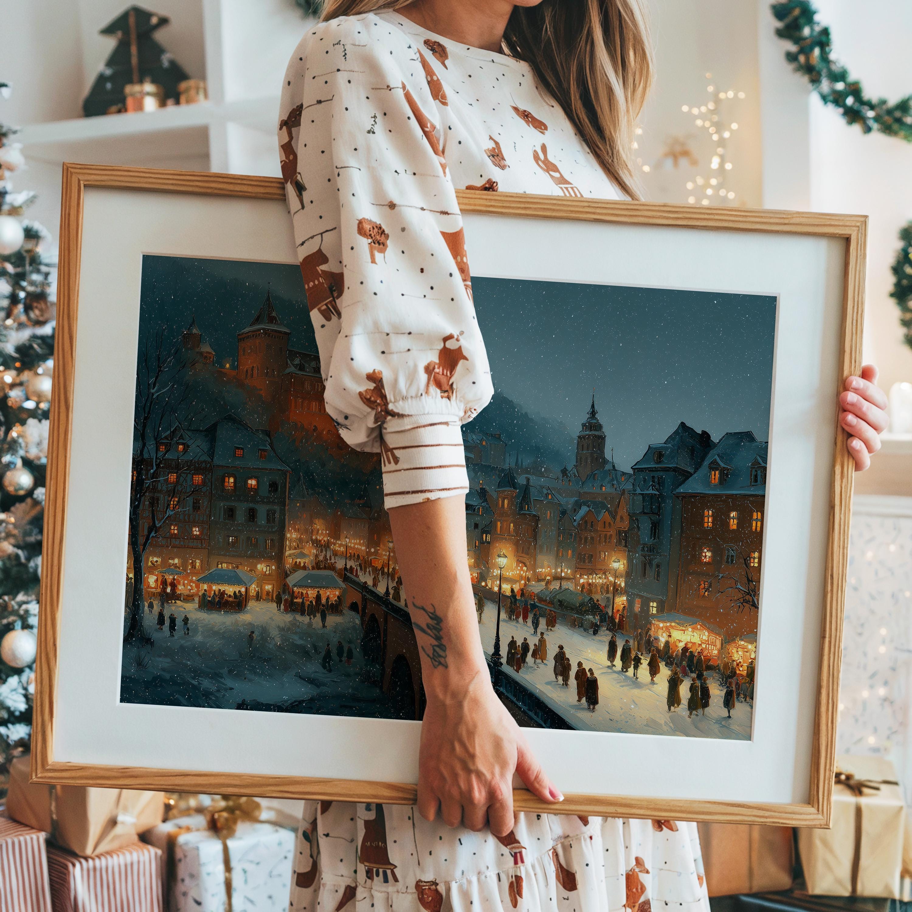 Heidelberg Germany Christmas Wall Art, Custom Large Travel Poster Print, World Location Painting