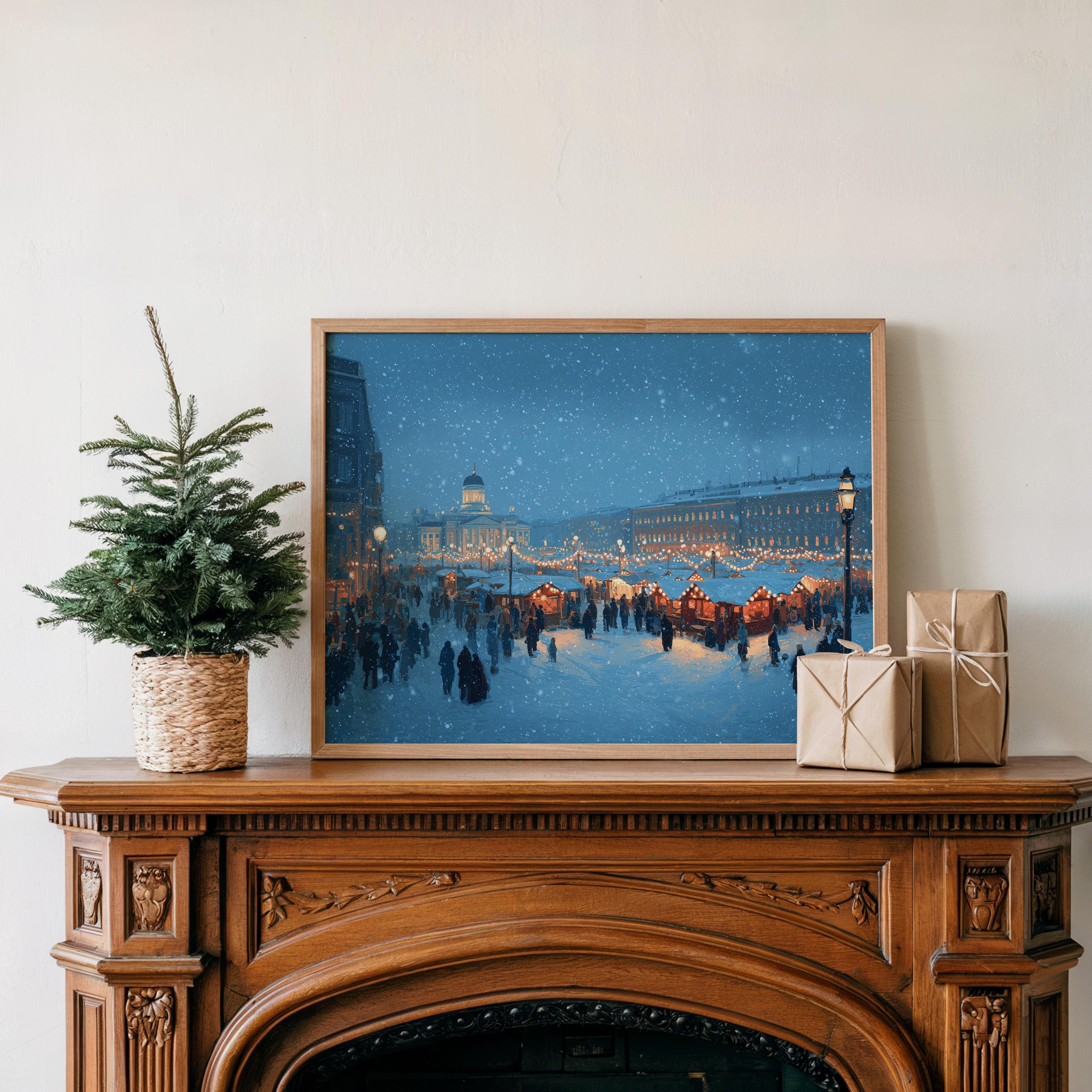 Helsinki Finland Christmas Wall Art, Custom Large Travel Poster Print, World Location Painting