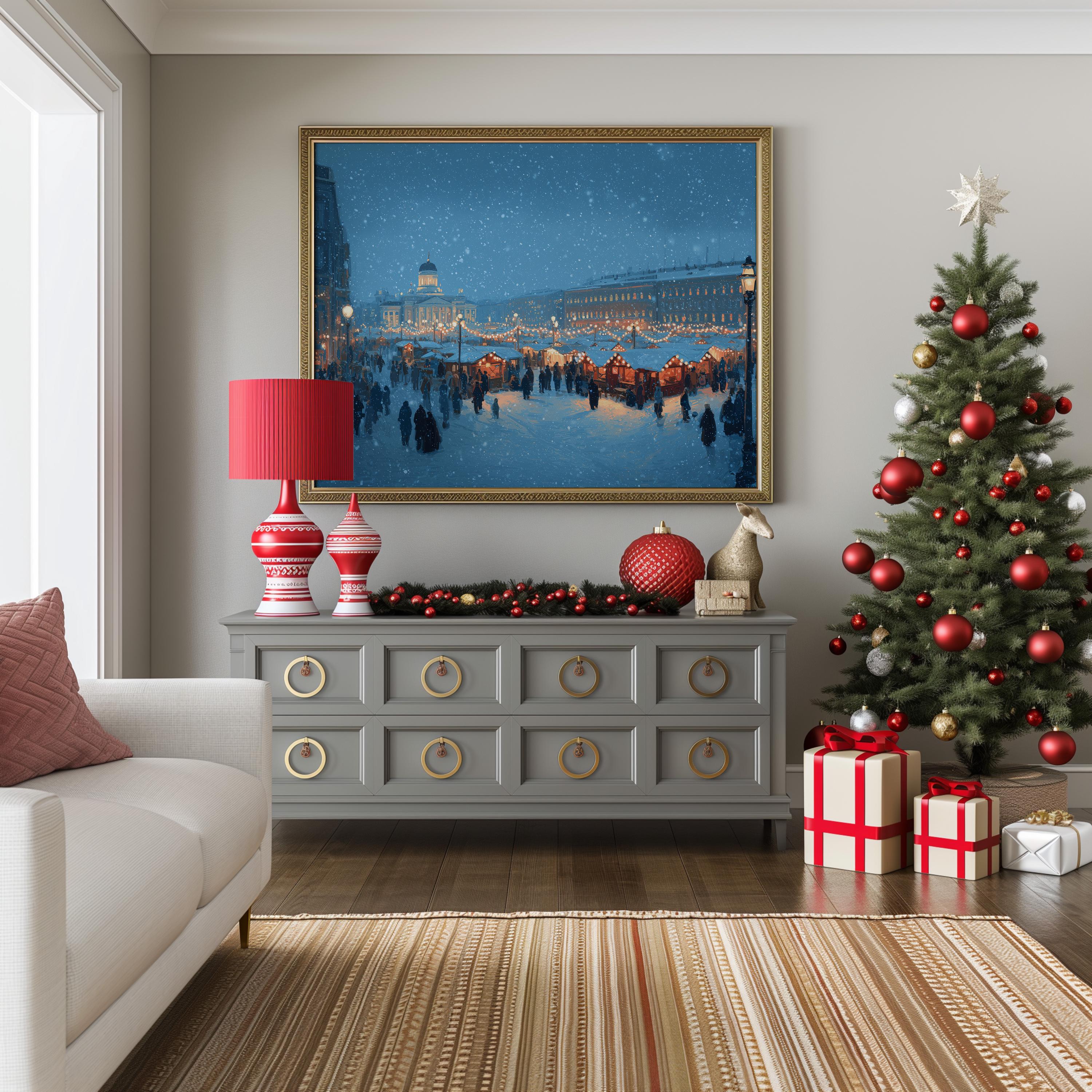 Helsinki Finland Christmas Wall Art, Custom Large Travel Poster Print, World Location Painting