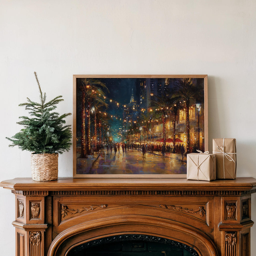 Houston Texas Christmas Wall Art, Custom Large Travel Poster Print, World Location Painting