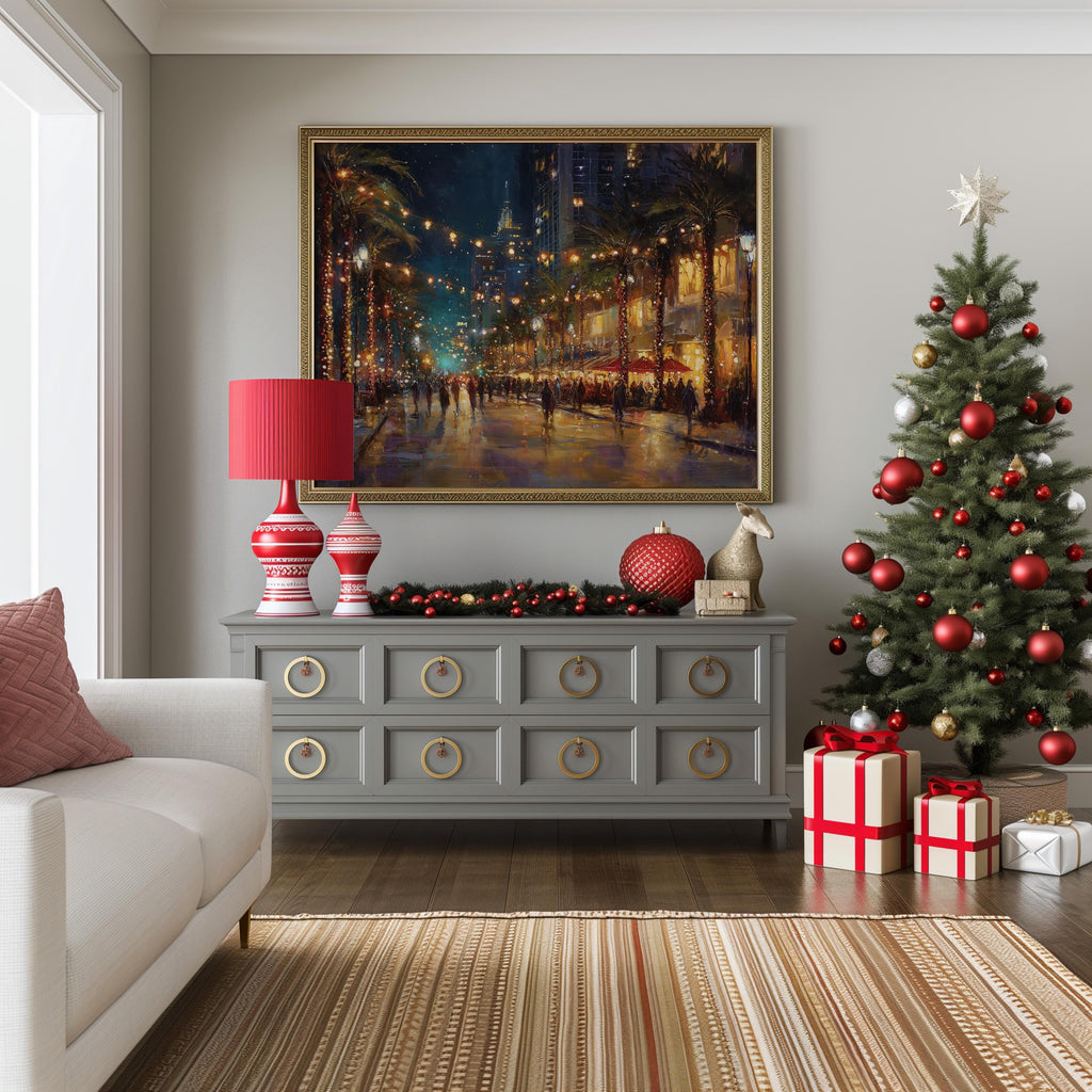 Houston Texas Christmas Wall Art, Custom Large Travel Poster Print, World Location Painting