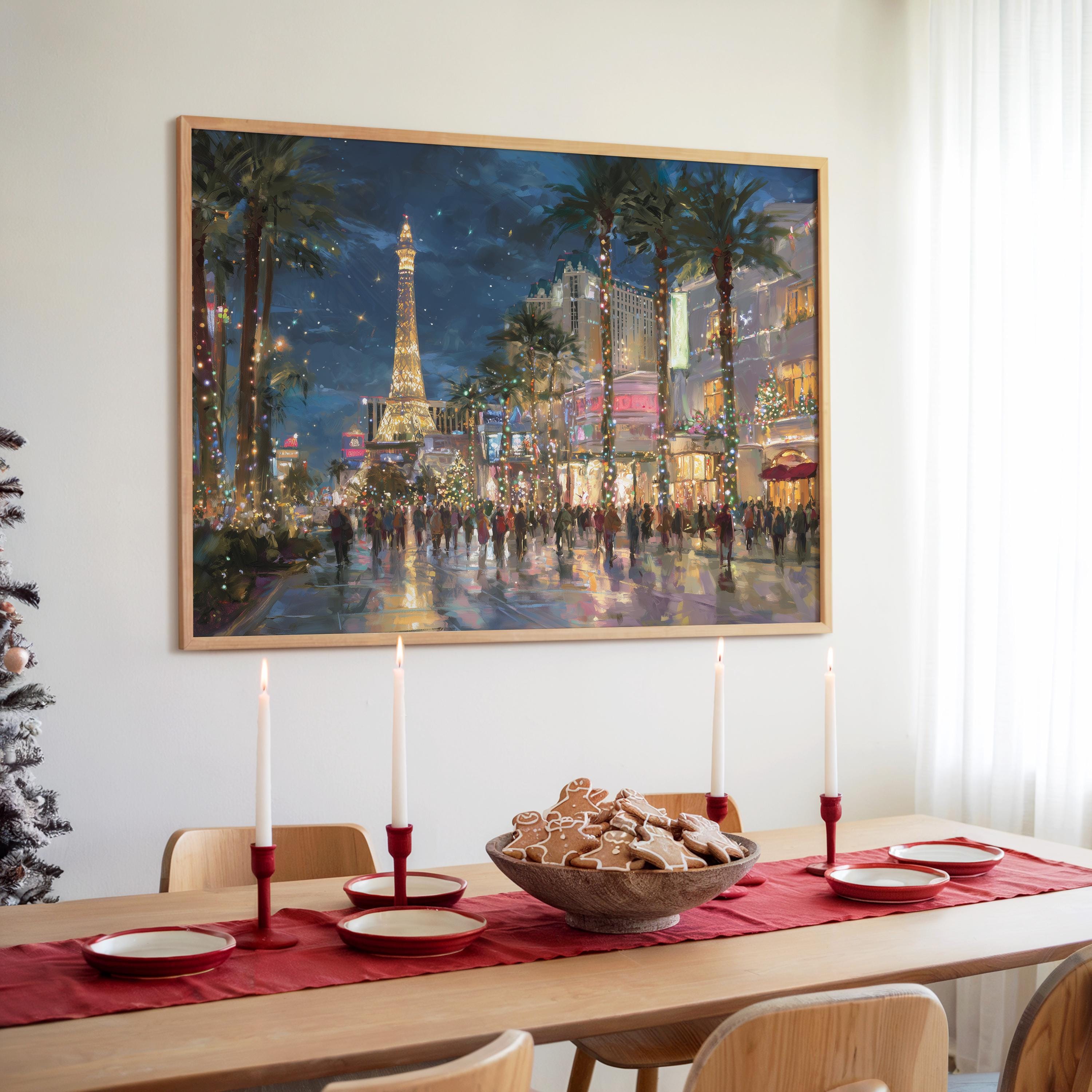 Las Vegas Nevada Christmas Wall Art, Custom Large Travel Poster Print, World Location Painting