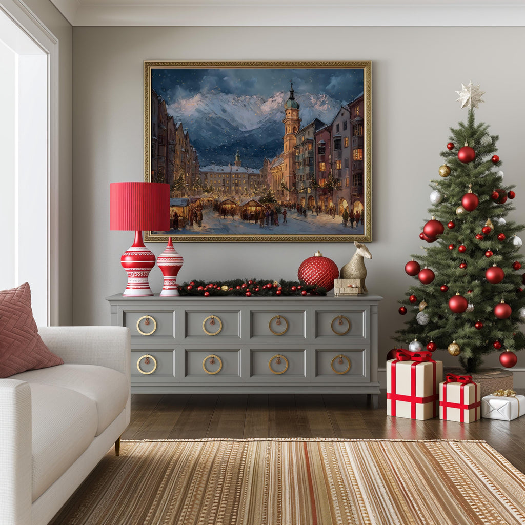 Innsbruck Austria Christmas Wall Art, Custom Large Travel Poster Print, World Location Painting