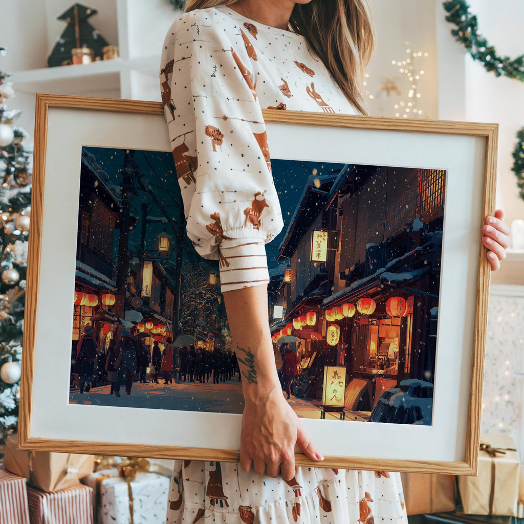 Kyoto Japan Christmas Wall Art, Custom Large Travel Poster Print, World Location Painting