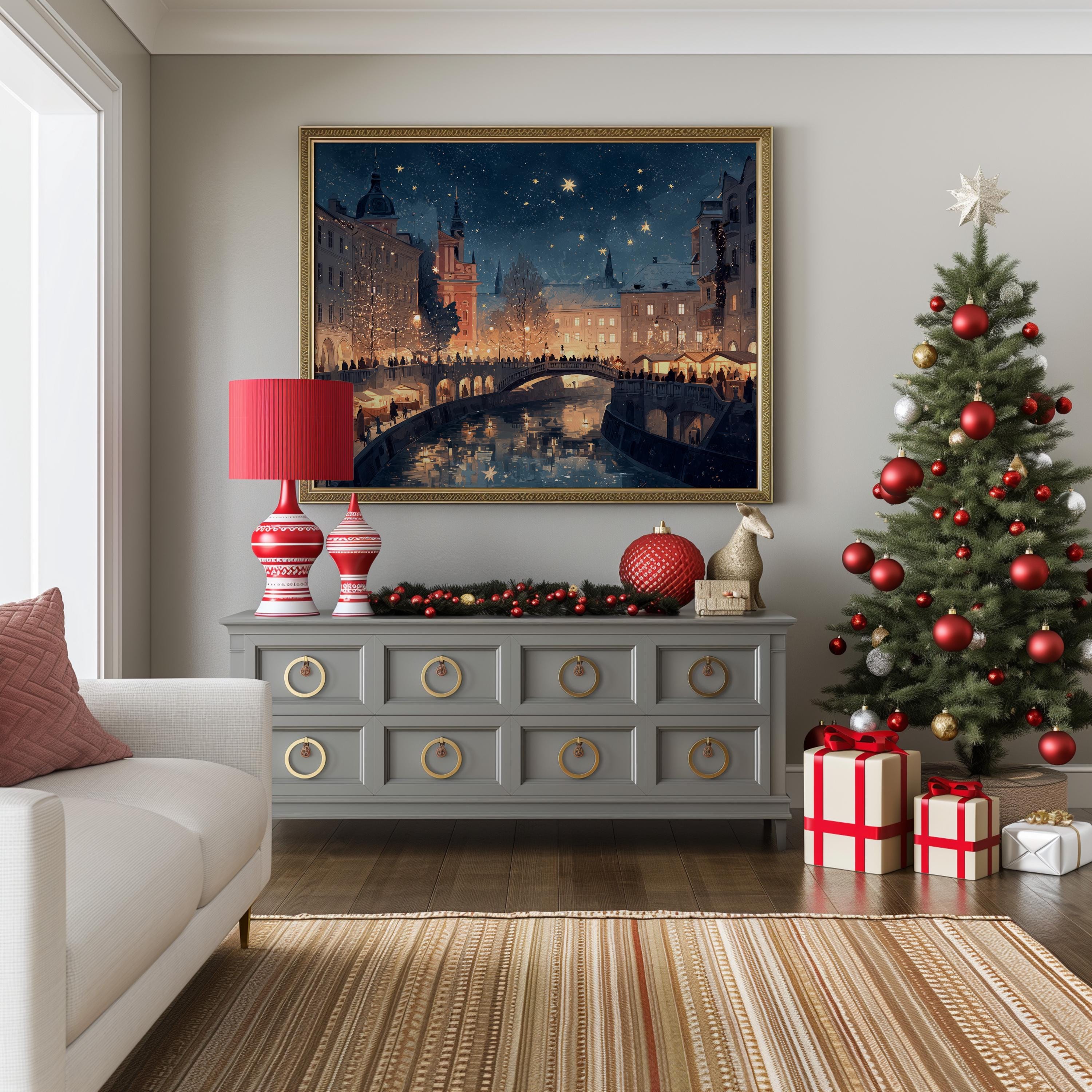 Ljubljana Slovenia Christmas Wall Art, Custom Large Travel Poster Print, World Location Painting