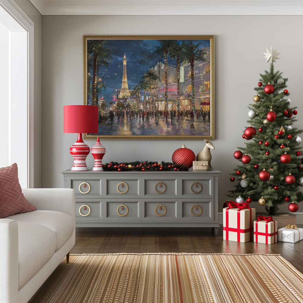 Las Vegas Nevada Christmas Wall Art, Custom Large Travel Poster Print, World Location Painting
