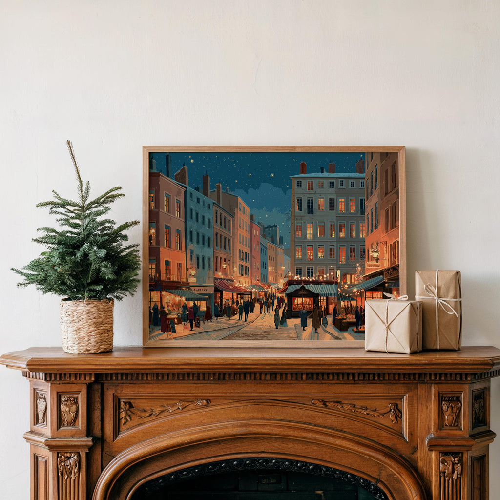 Lyon France Christmas Wall Art, Custom Large Travel Poster Print, World Location Painting