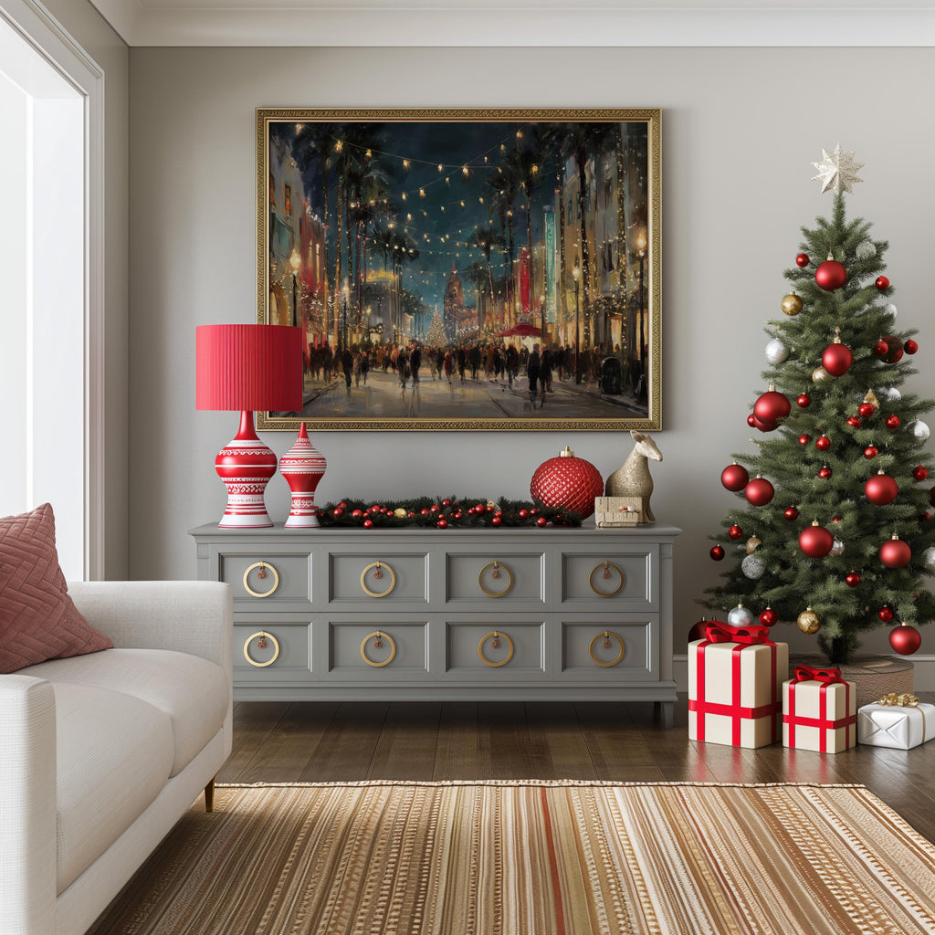 Los Angeles California Christmas Wall Art, Custom Large Travel Poster Print, World Location Painting