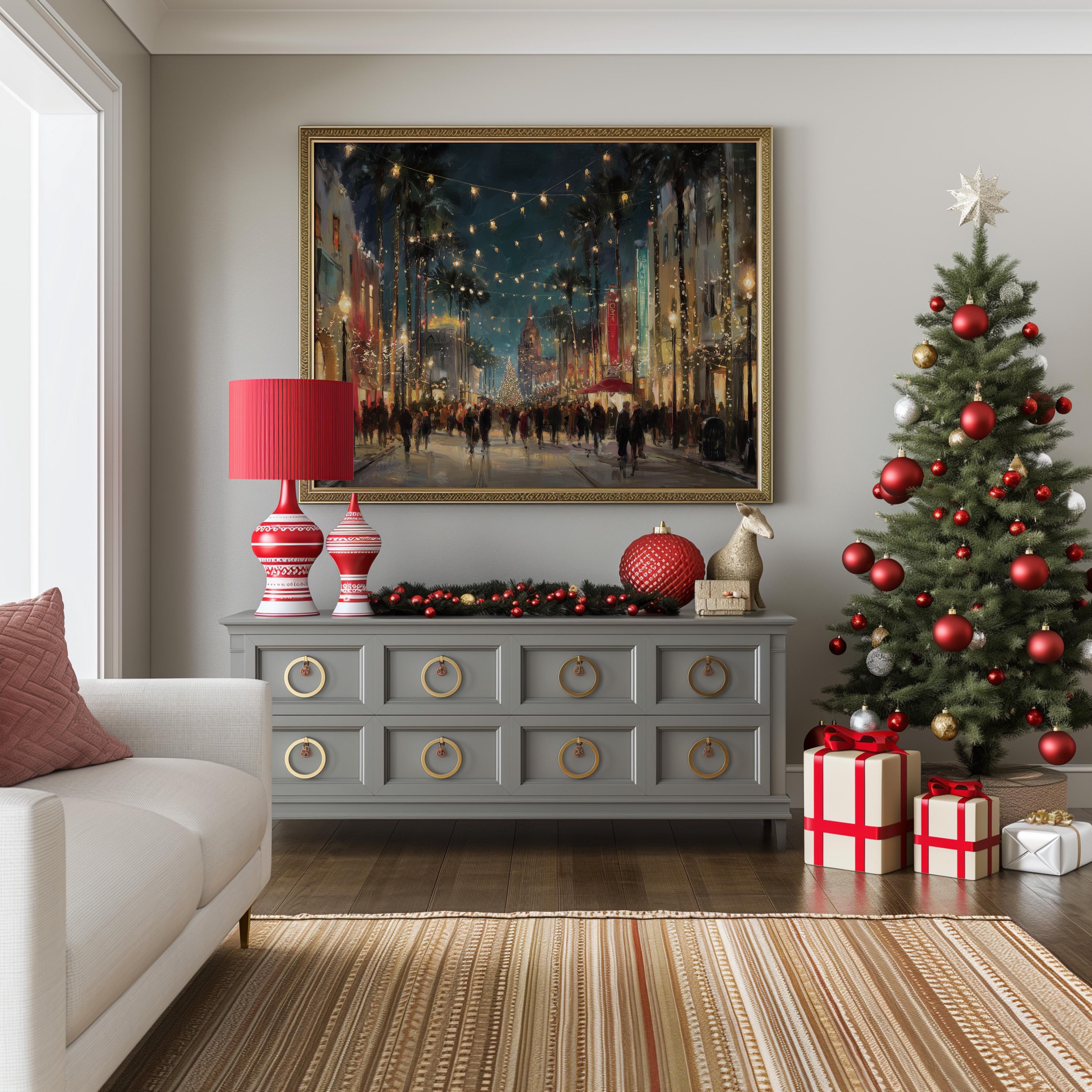 Los Angeles California Christmas Wall Art, Custom Large Travel Poster Print, World Location Painting