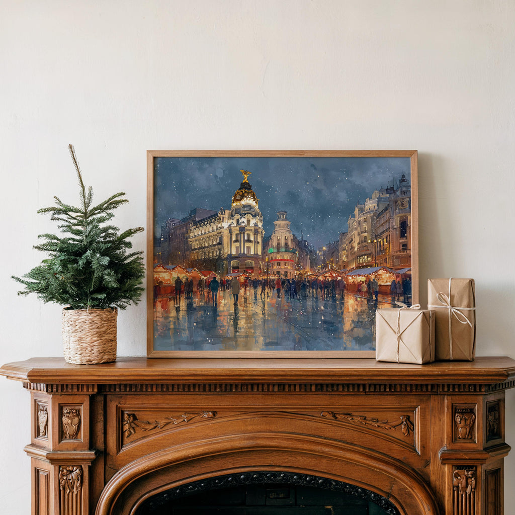 Madrid Spain Christmas Wall Art, Custom Large Travel Poster Print, World Location Painting