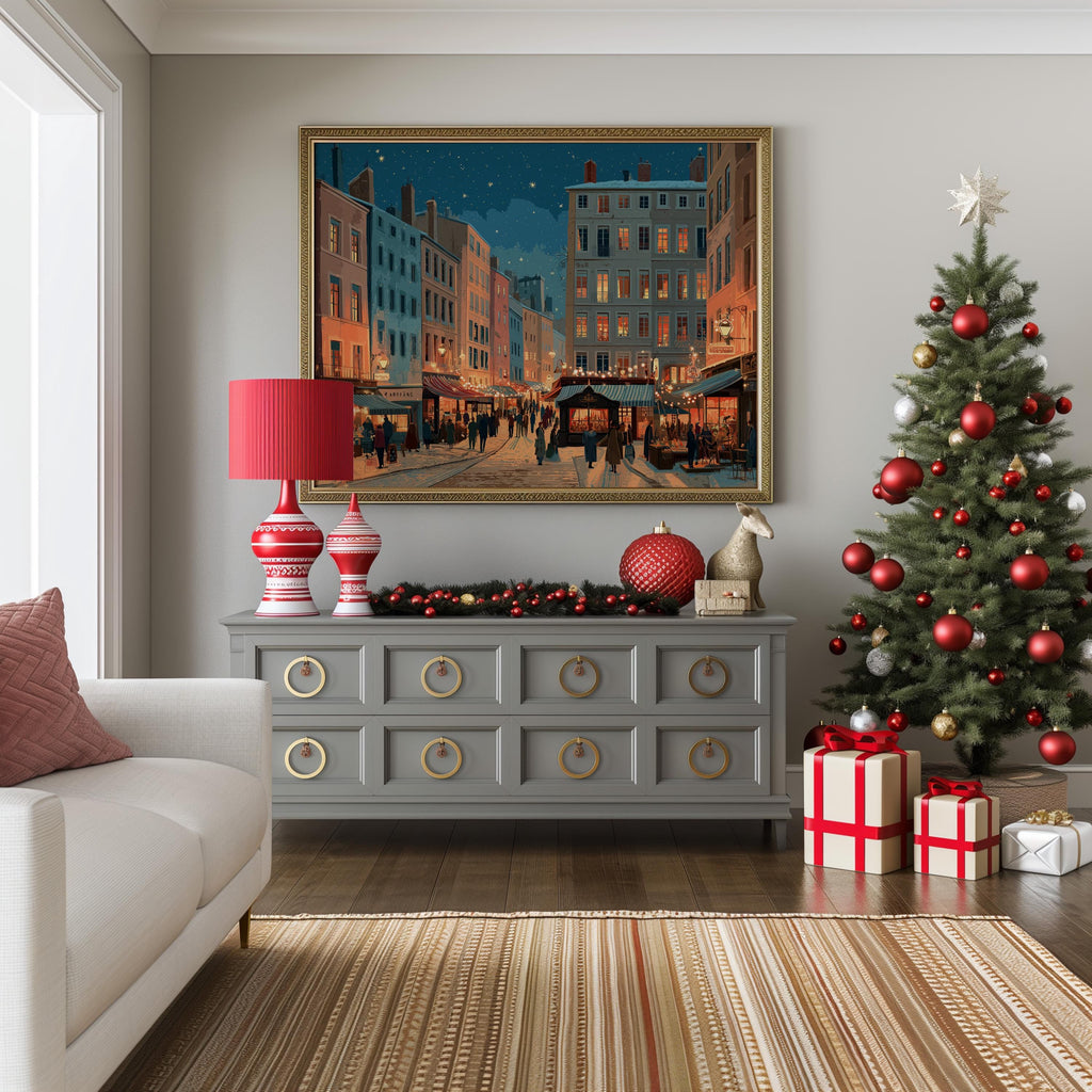 Lyon France Christmas Wall Art, Custom Large Travel Poster Print, World Location Painting