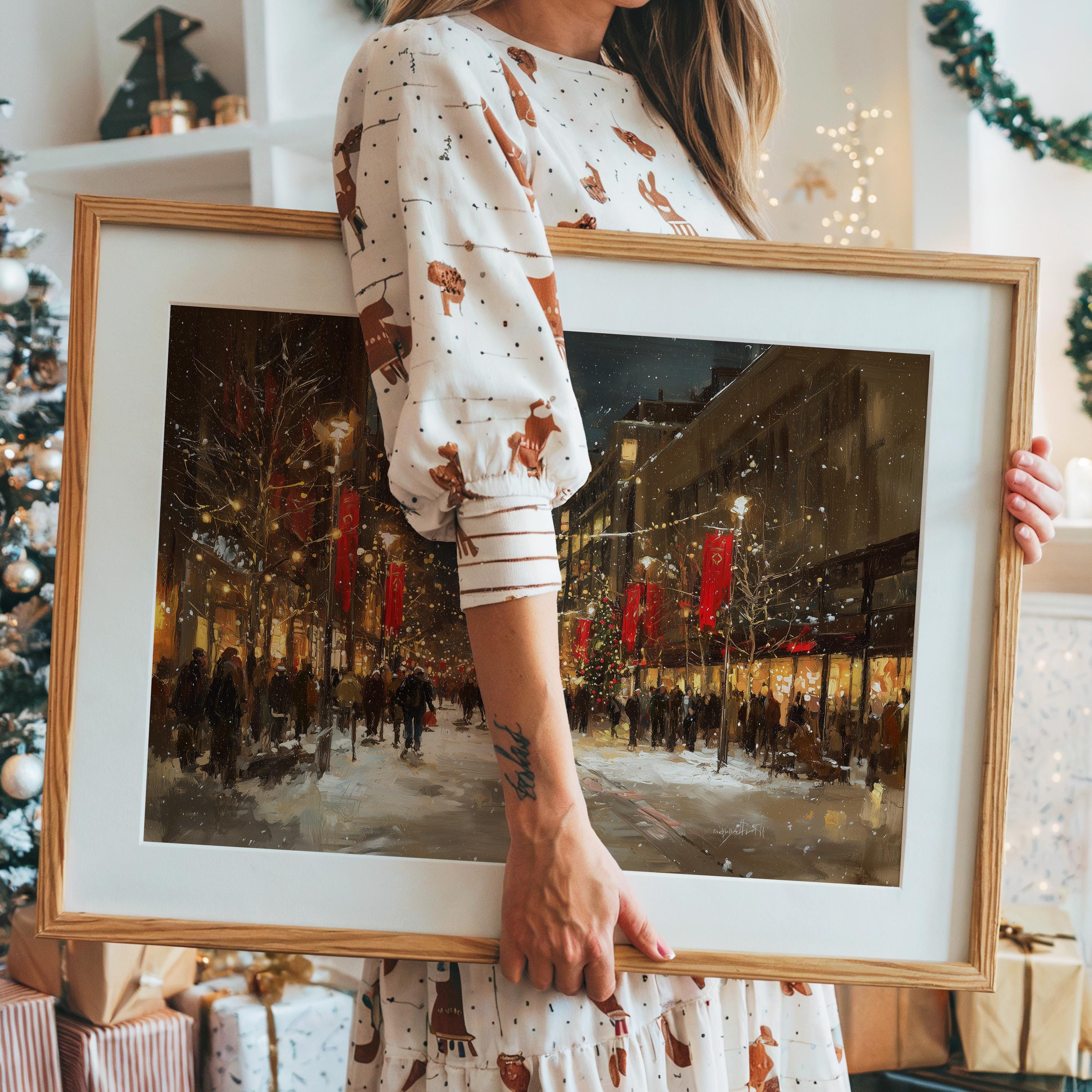 Manchester New Hampshire Christmas Wall Art, Custom Large Travel Poster Print, World Location Painting