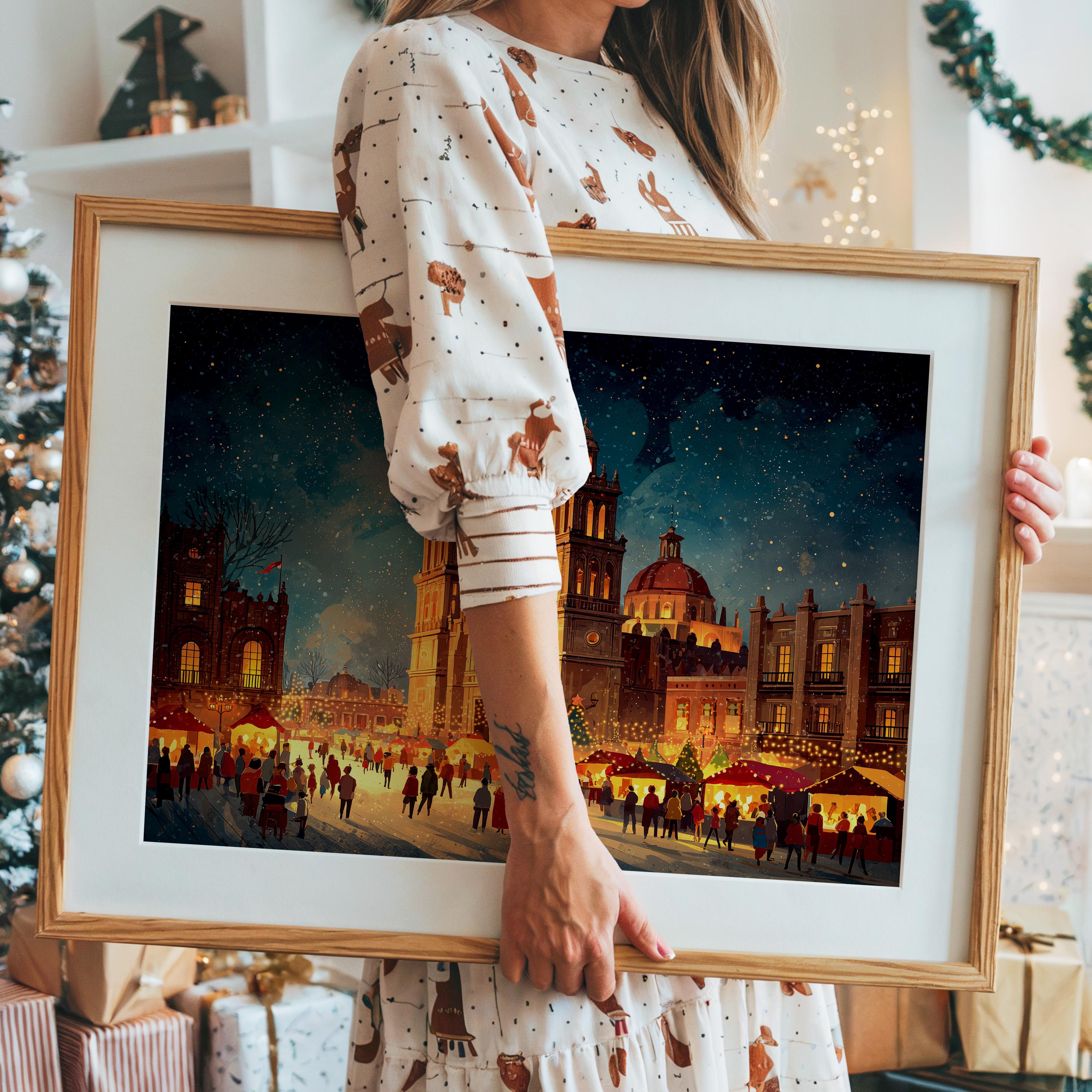 Mexico City Mexico Christmas Wall Art, Custom Large Travel Poster Print, World Location Painting