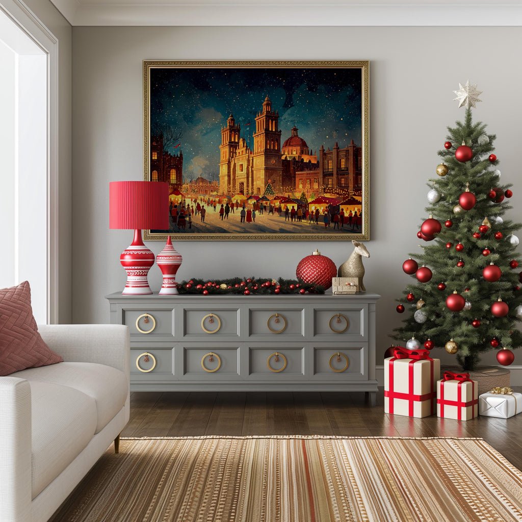 Mexico City Mexico Christmas Wall Art, Custom Large Travel Poster Print, World Location Painting