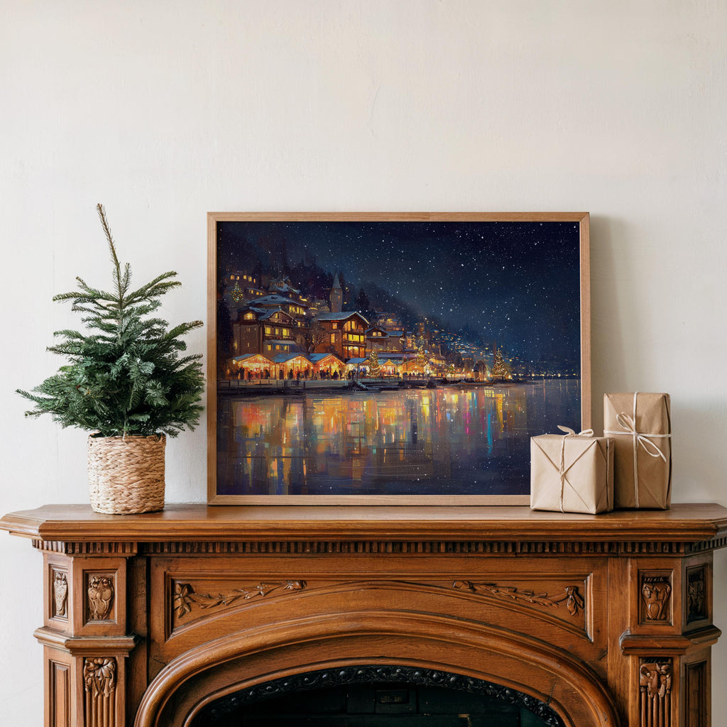 Montreux Switzerland Christmas Wall Art, Custom Large Travel Poster Print, World Location Painting