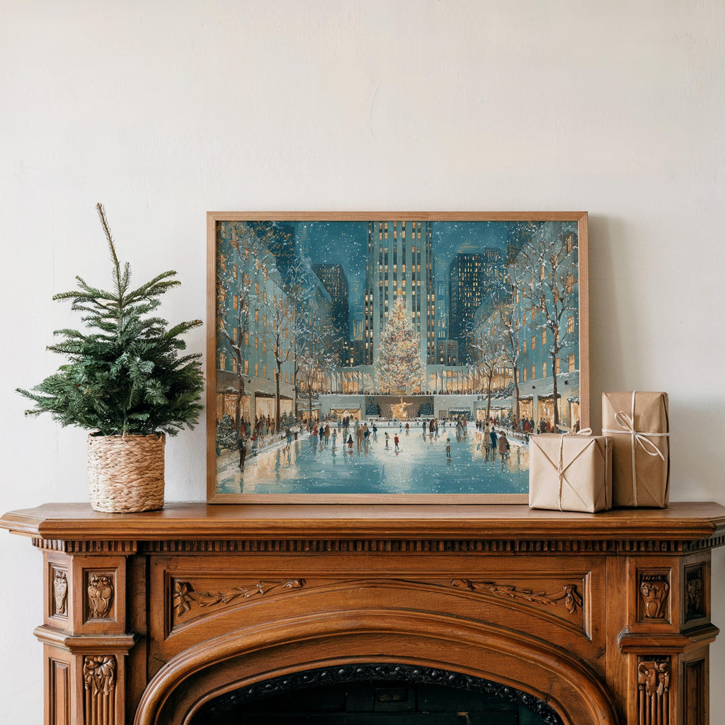 New York City Christmas Wall Art, Custom Large Travel Poster Print, World Location Painting