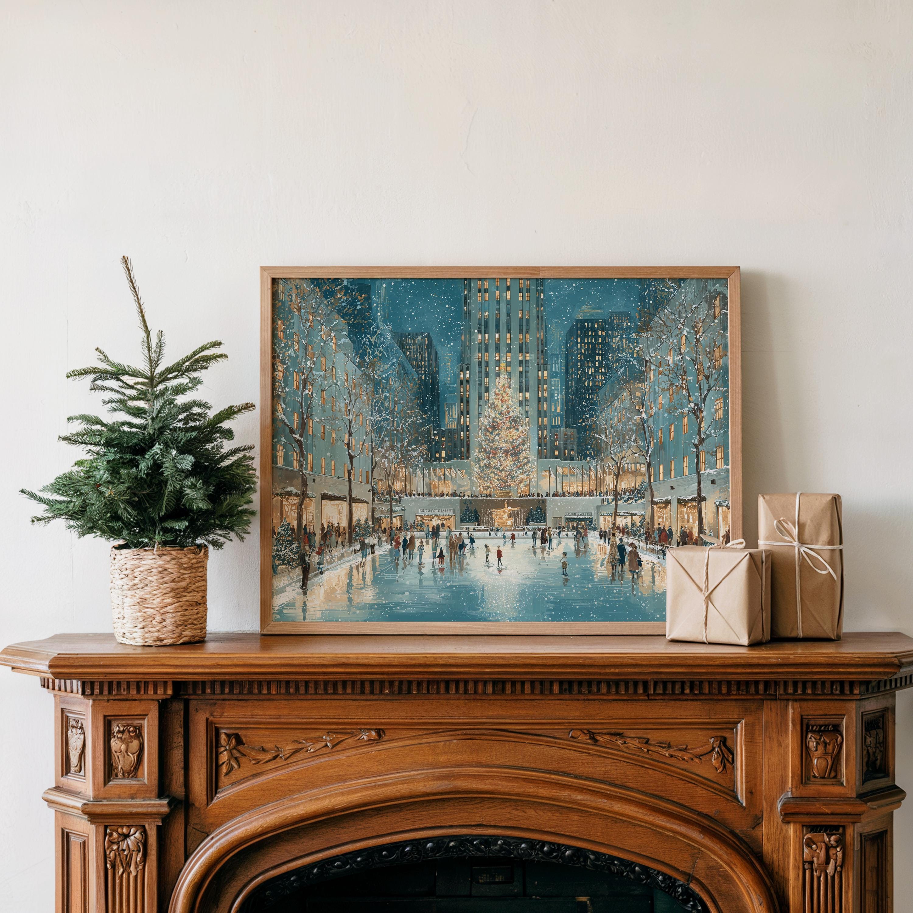 New York City Christmas Wall Art, Custom Large Travel Poster Print, World Location Painting