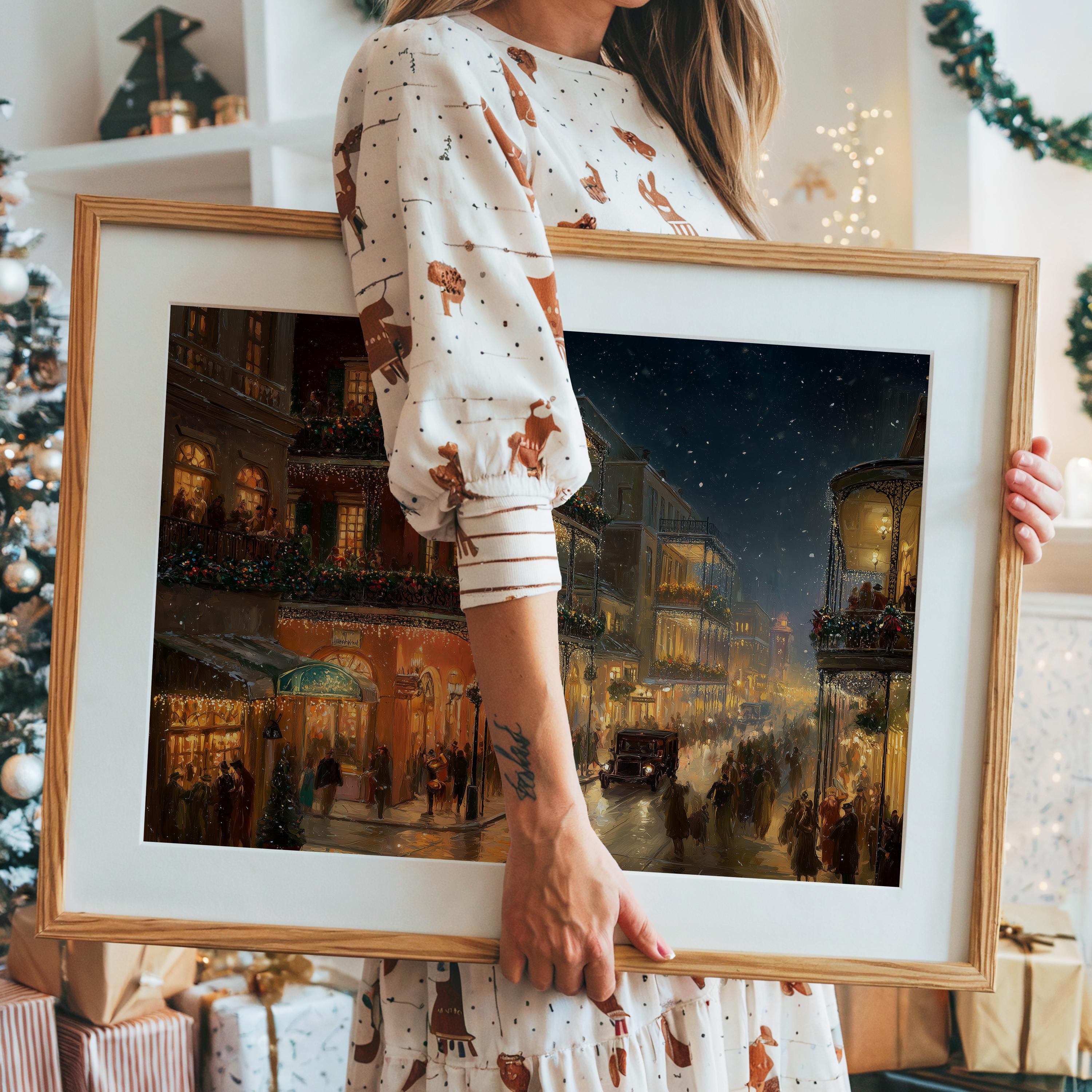 New Orleans Christmas Wall Art, Louisiana Custom Large Travel Poster Print, World Location Painting