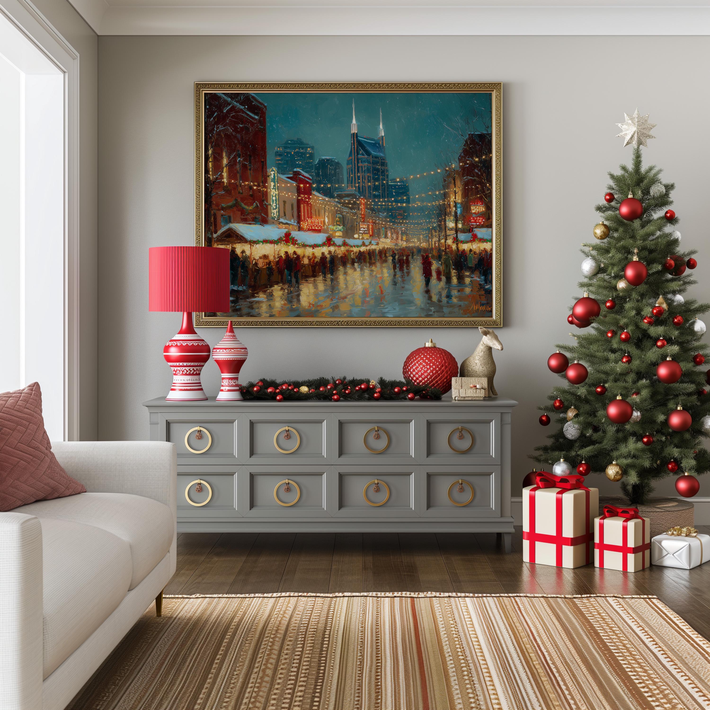 Nashville Tennessee Christmas Wall Art, Custom Large Travel Poster Print, World Location Painting