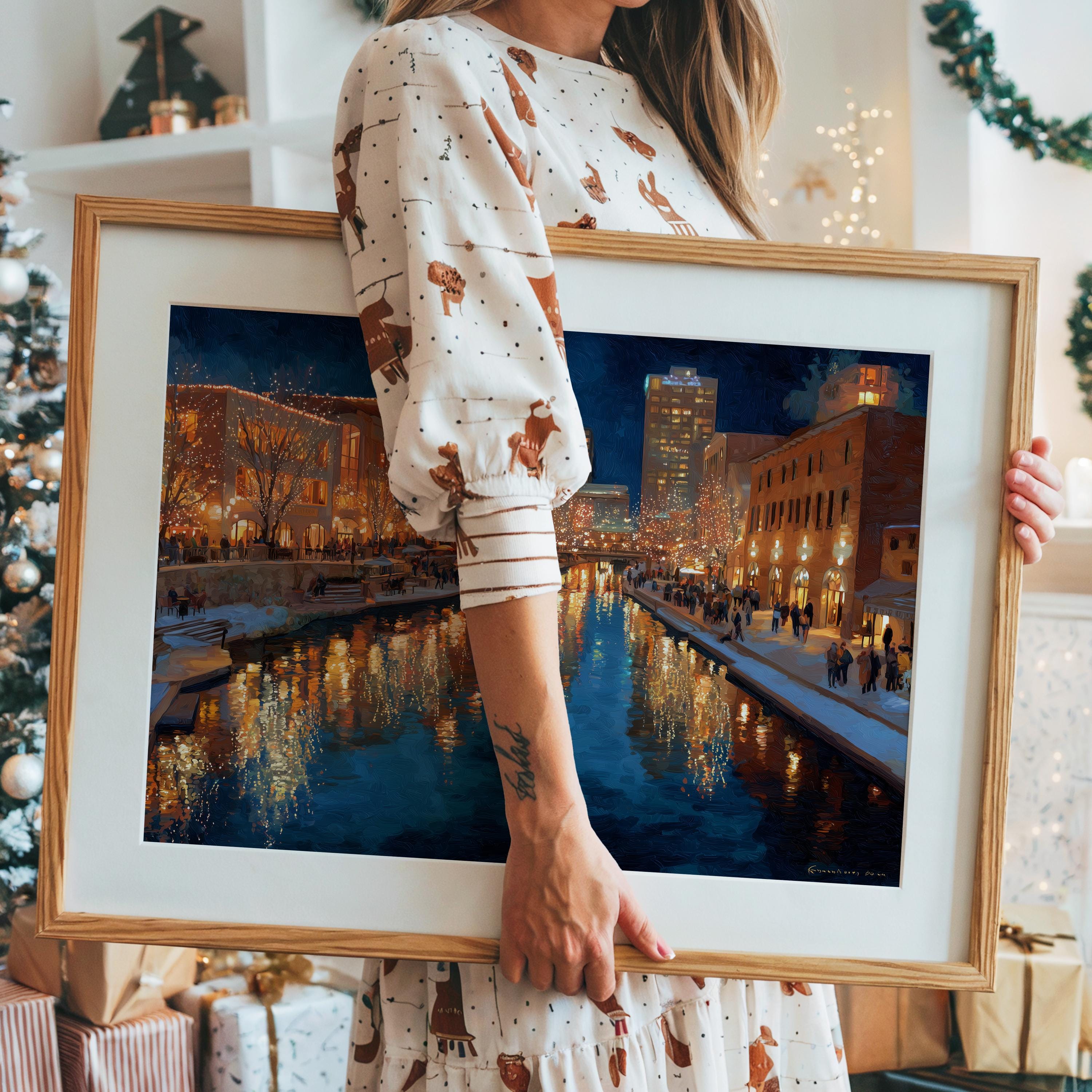Oklahoma City Oklahoma Christmas Wall Art, Custom Large Travel Poster Print, World Location Painting