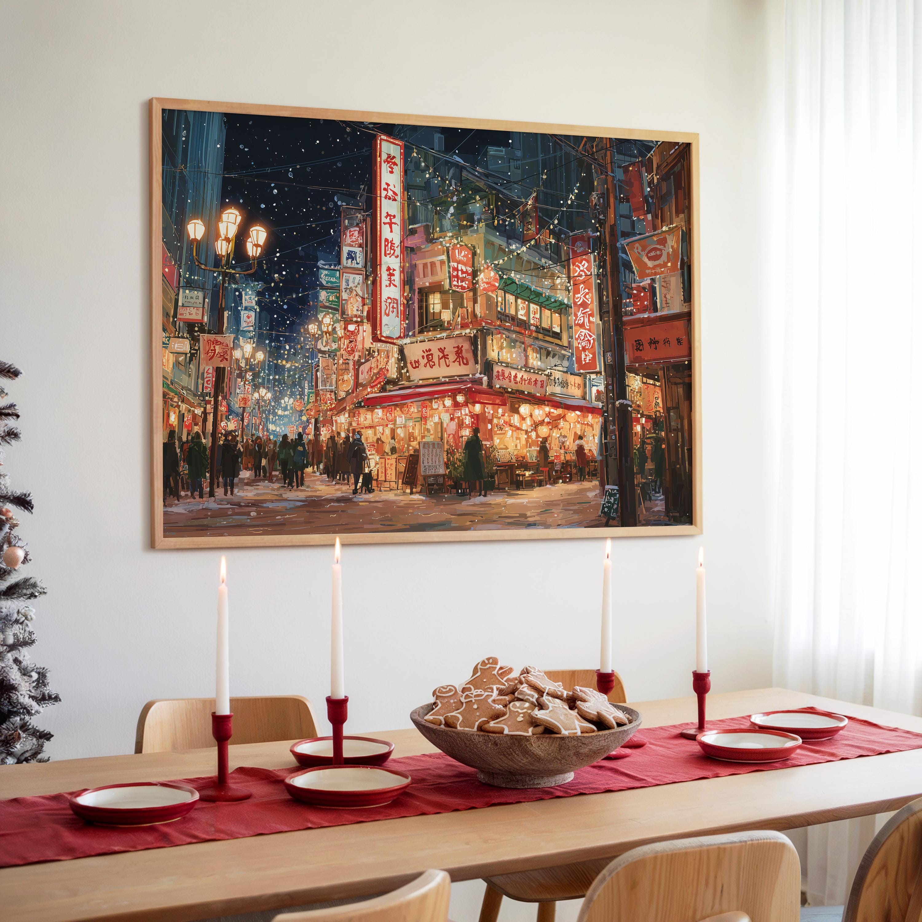 Osaka Japan Christmas Wall Art, Custom Large Travel Poster Print, World Location Painting