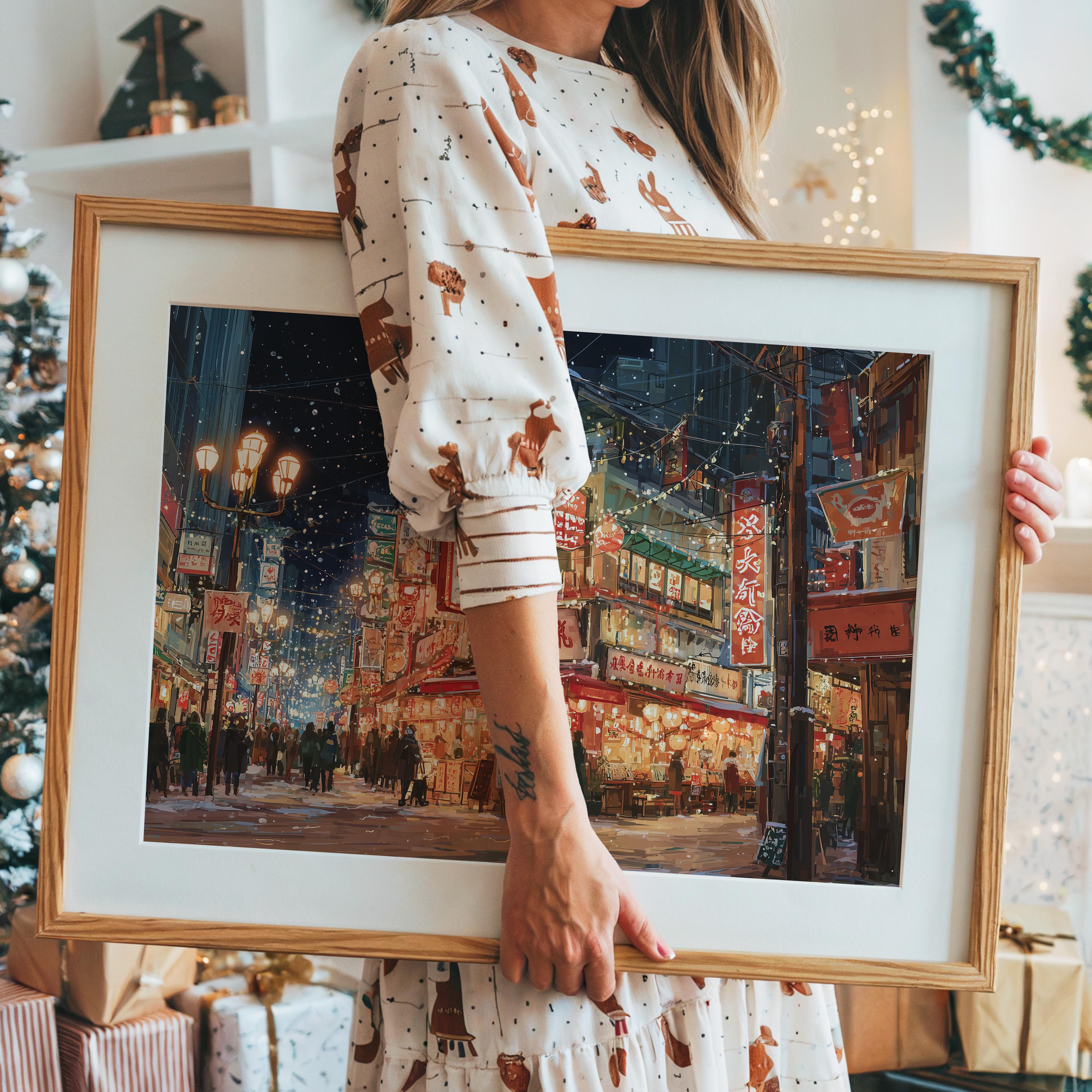 Osaka Japan Christmas Wall Art, Custom Large Travel Poster Print, World Location Painting