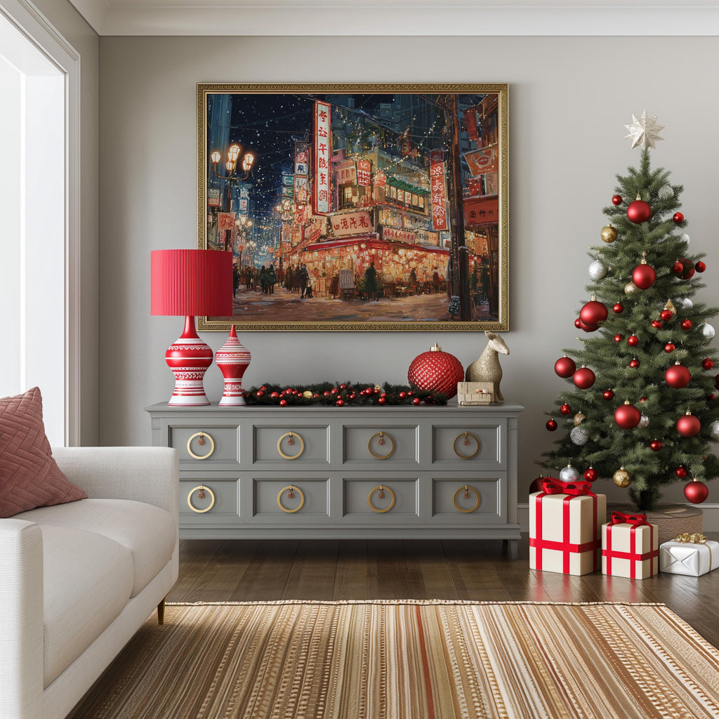 Osaka Japan Christmas Wall Art, Custom Large Travel Poster Print, World Location Painting